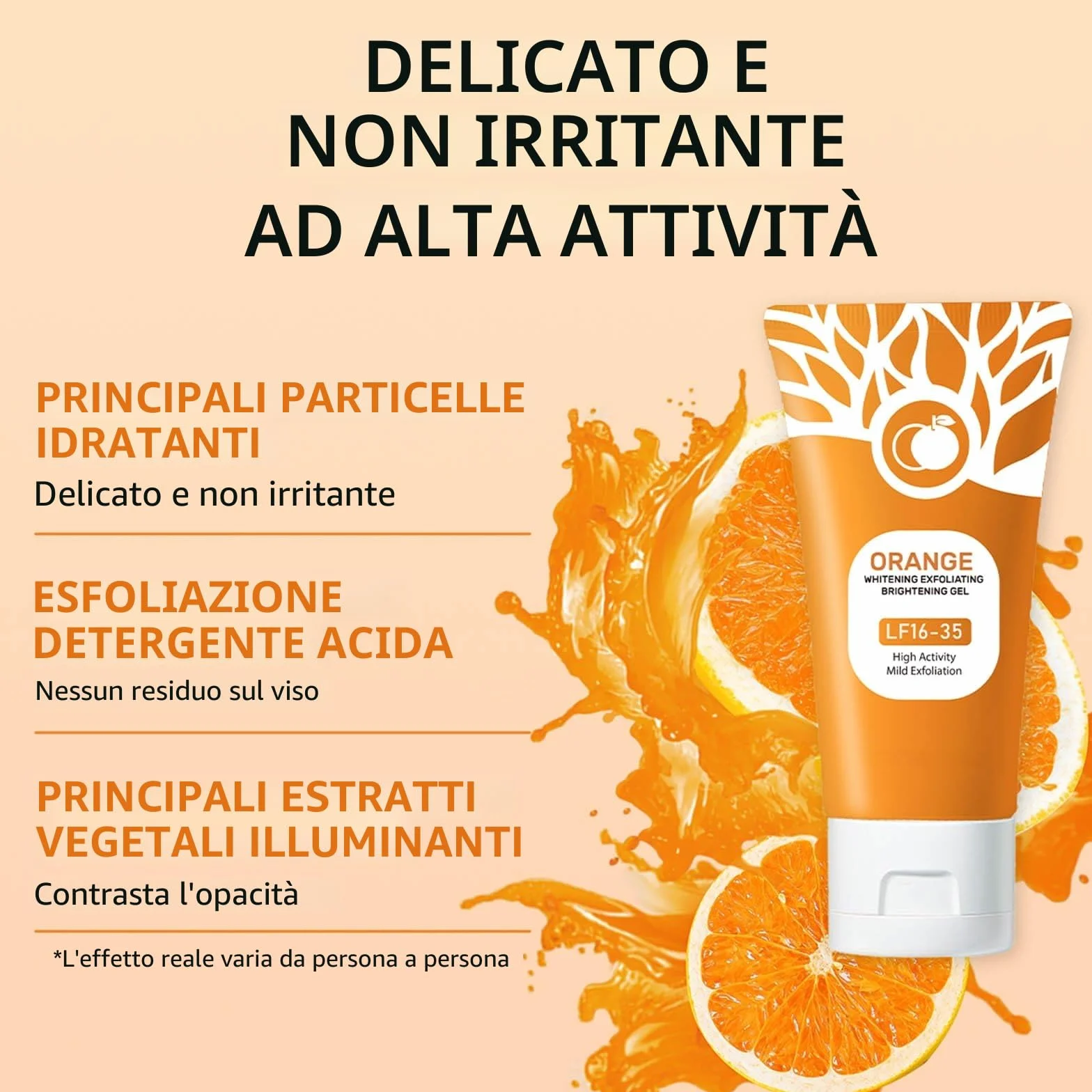 Gel esfoliante arancione, gel idratante per viso e corpo, esfoliante viso per pulizia profonda, esfoliante viso naturale all'arancia (2 pezzi)