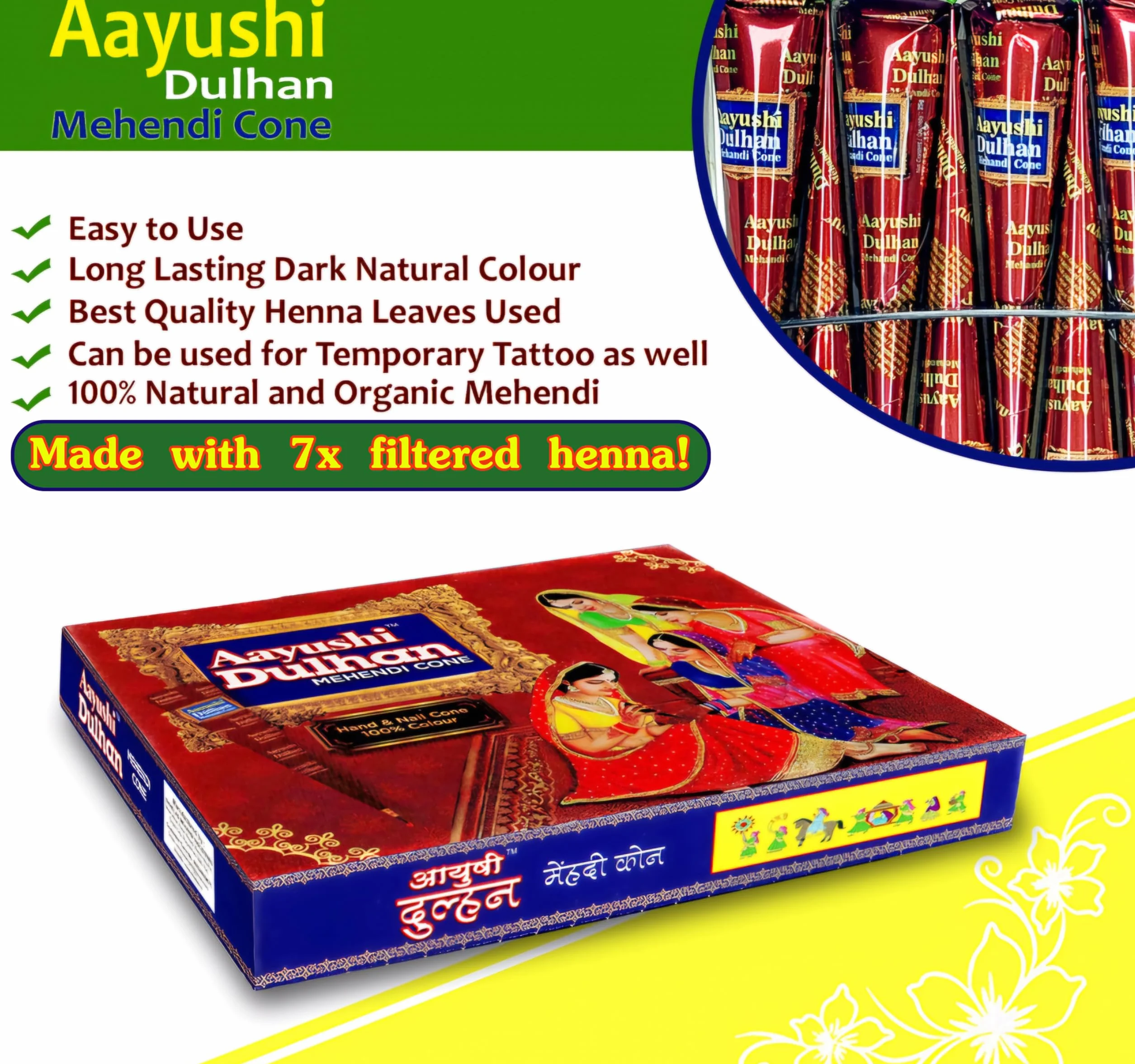 100% Natural Original Mehandi Cone Paste 3 pcs x 25g