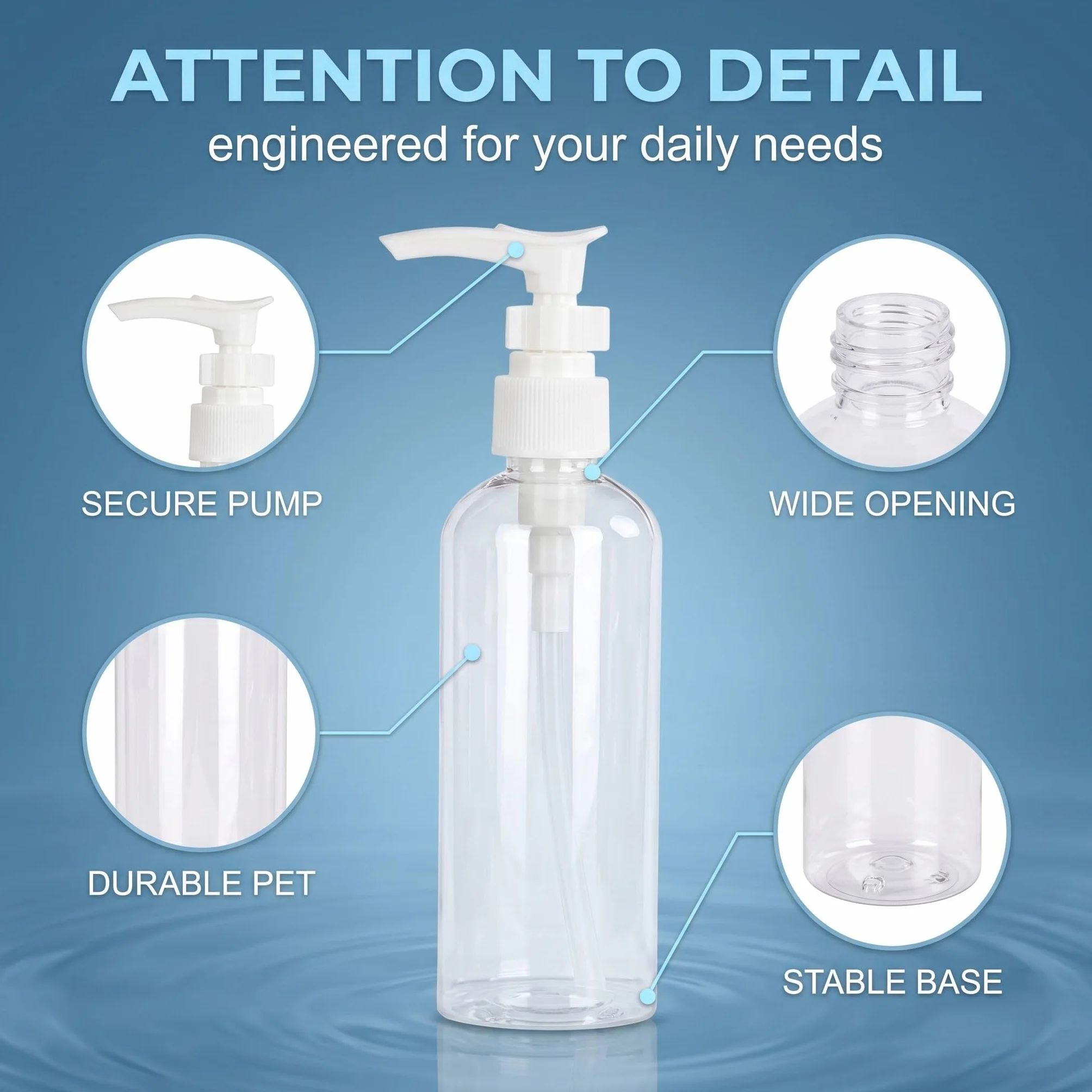 6 Pezzi flaconi pompa airless 100ml, erogatore pompa in plastica trasparente riutilizzabile, flaconi da viaggio vuoti da riempire per cosmetici, shampoo e crema