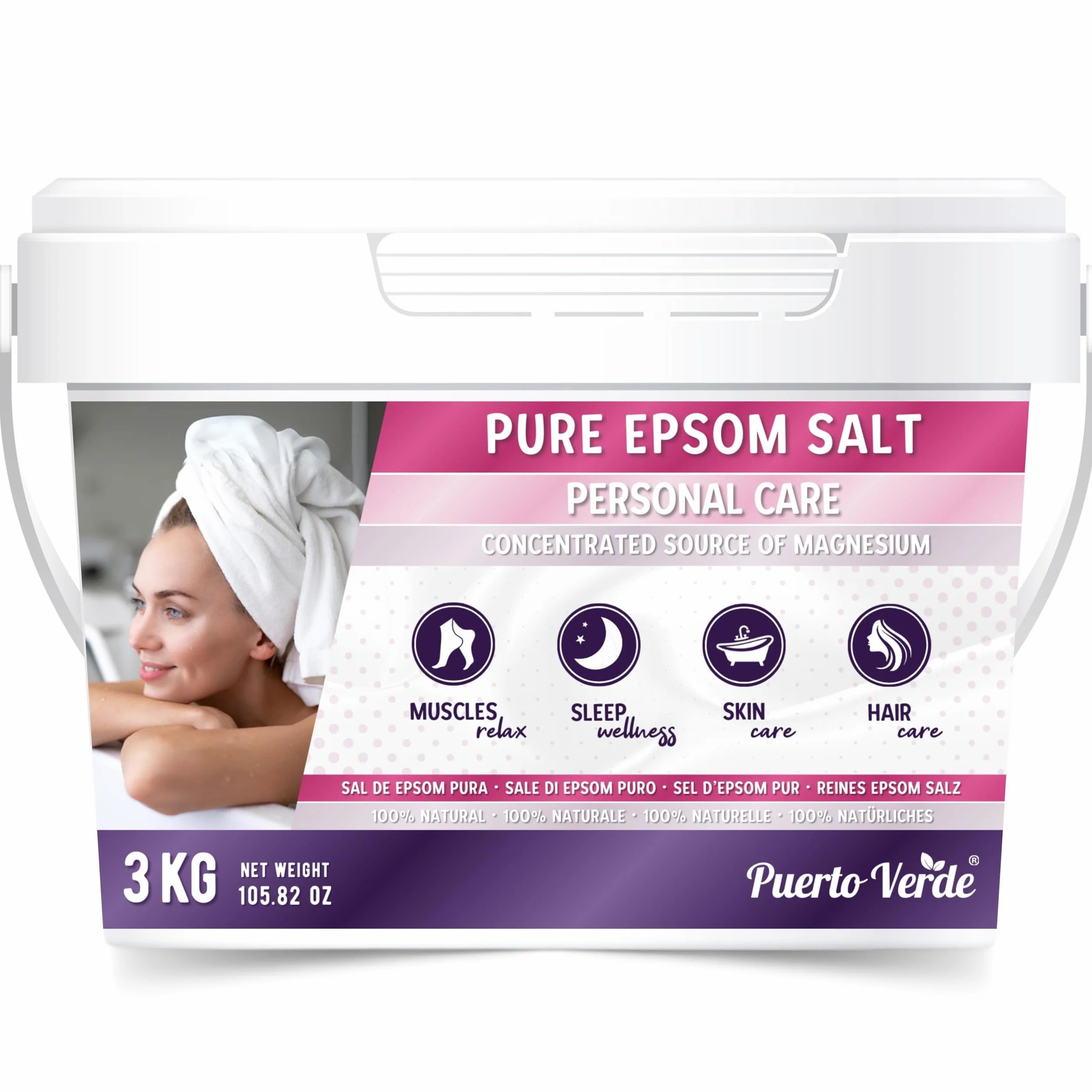 • Sale di Epsom Puro 3 Kg. Fonte Concentrata di Magnesio. Sale da Bagno a Rapida Dissoluzione per il Rilassamento Muscolare e il Buon Sonno. Cura di Pelle e Capelli. Produzione Europea.