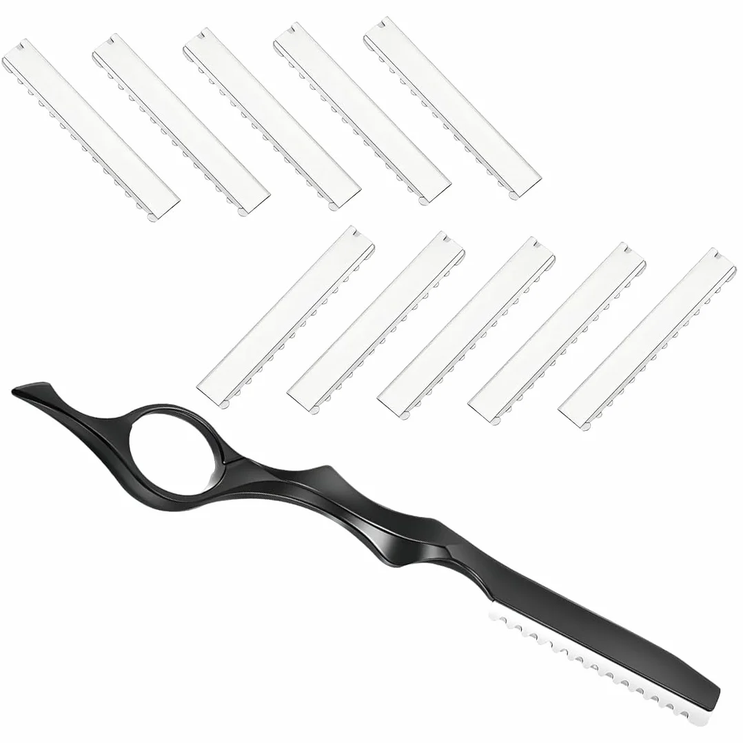 Sfilzino Per Capelli Professionale In Acciaio Inossidabile, Con 10 Lame Di Sicurezza Rimovibili,Per Tagliare Le Sopracciglia E Radere Il Viso, Regalo Per Uomo (Nero)