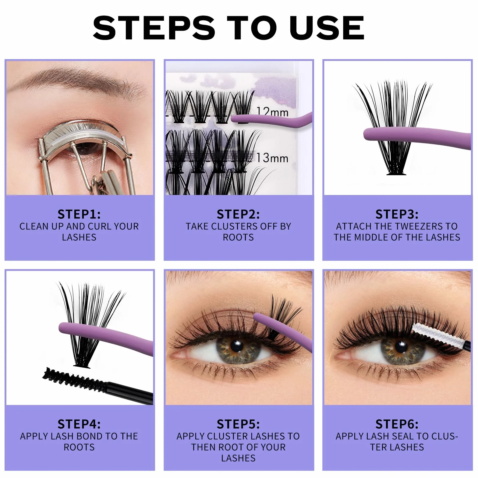 WENDY LASHES Ciglia Finte Ciuffetti Kit Lash Extension D Curl 0.07mm C3+C9 Cluster Lashes Mix 12-16mm
