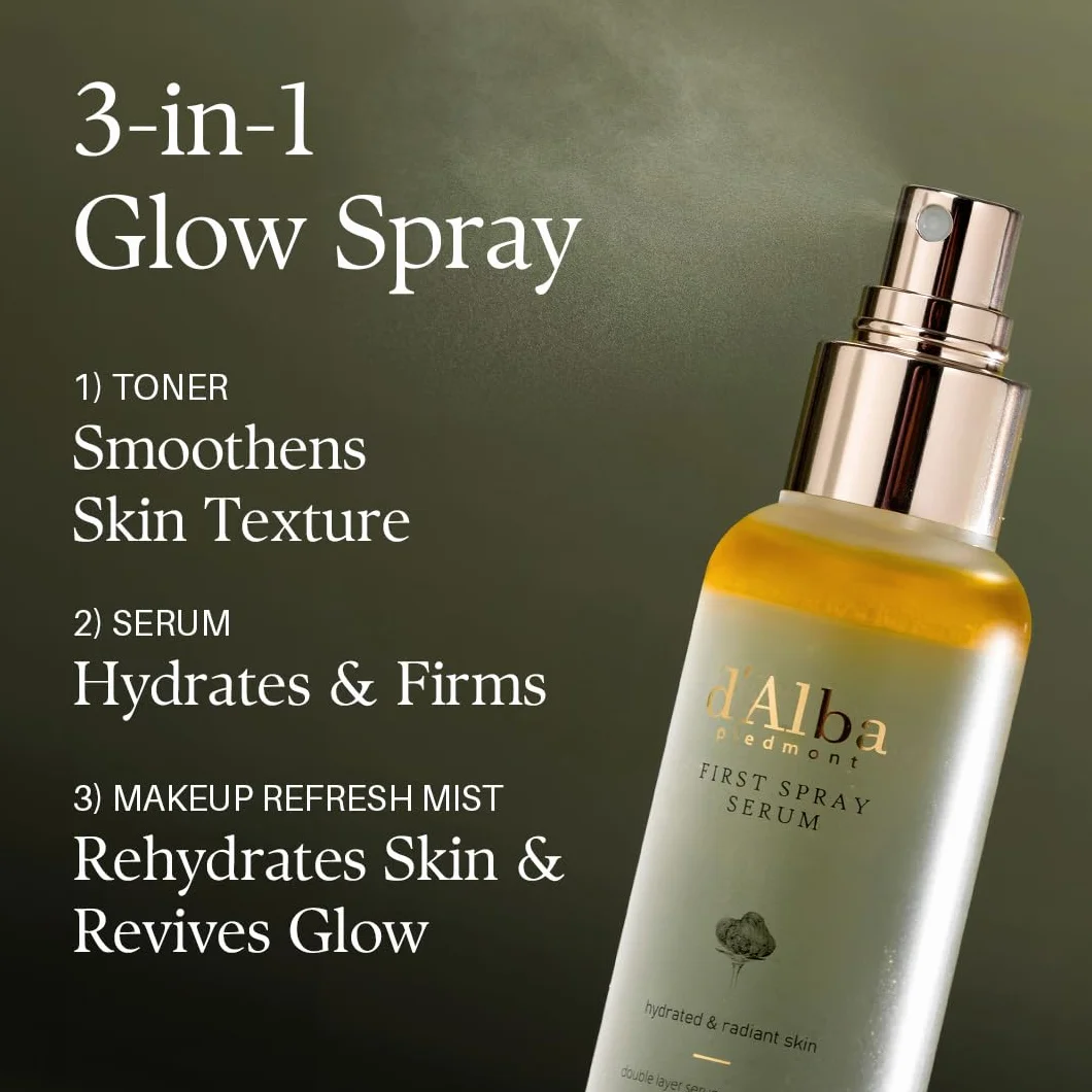 d'Alba Siero First Spray Serum al Tartufo Bianco Italiano, Skincare Cura della Pelle Vegana, Spray Viso Idratante e Illuminante per la Pelle Luminosa, Cura Coreana Completa Tutto in uno (100ml)