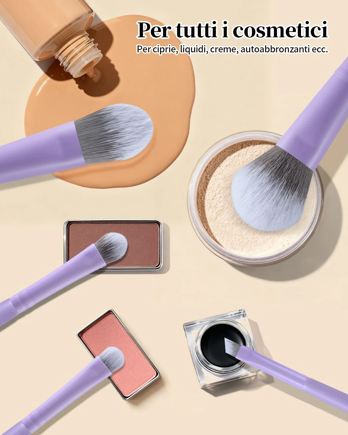 EIGSHOW Set di 5 pennelli da trucco con setole infuse agli ioni d'argento, pennelli da trucco professionali essenziali per il viso completo, per cipria, fondotinta, ombretto, eyeliner, correttore