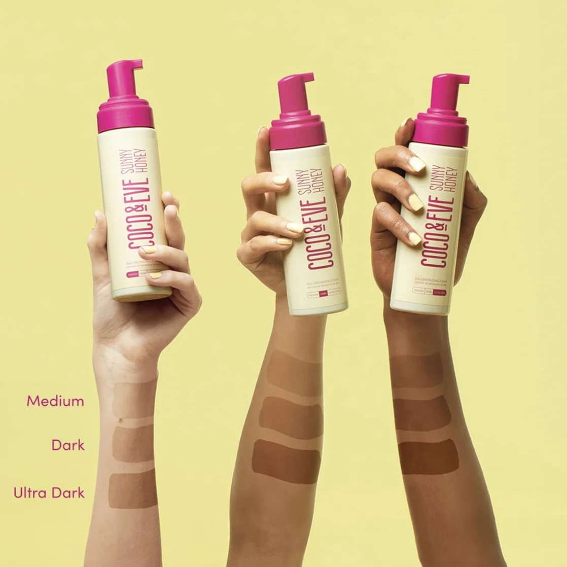 Coco & Eve Sunny Honey Mousse autoabbronzante naturale - (Medium) Set abbronzante Bali con guanto autoabbronzante | antietà, anti cellulite (212ml)