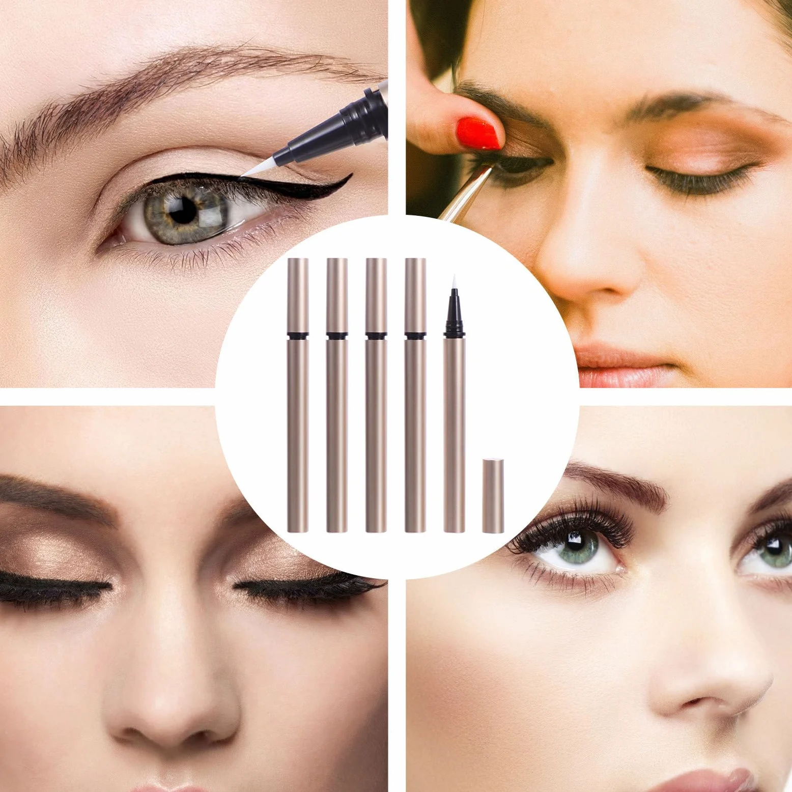 Tubicino Vuoto per Eyeliner 1ml in Plastica Oro, 5 Pezzi | Ricaricabile, Leggero e Portatile, per Cosmetici, Adatto a Saloni e Negozi, Formato DIY
