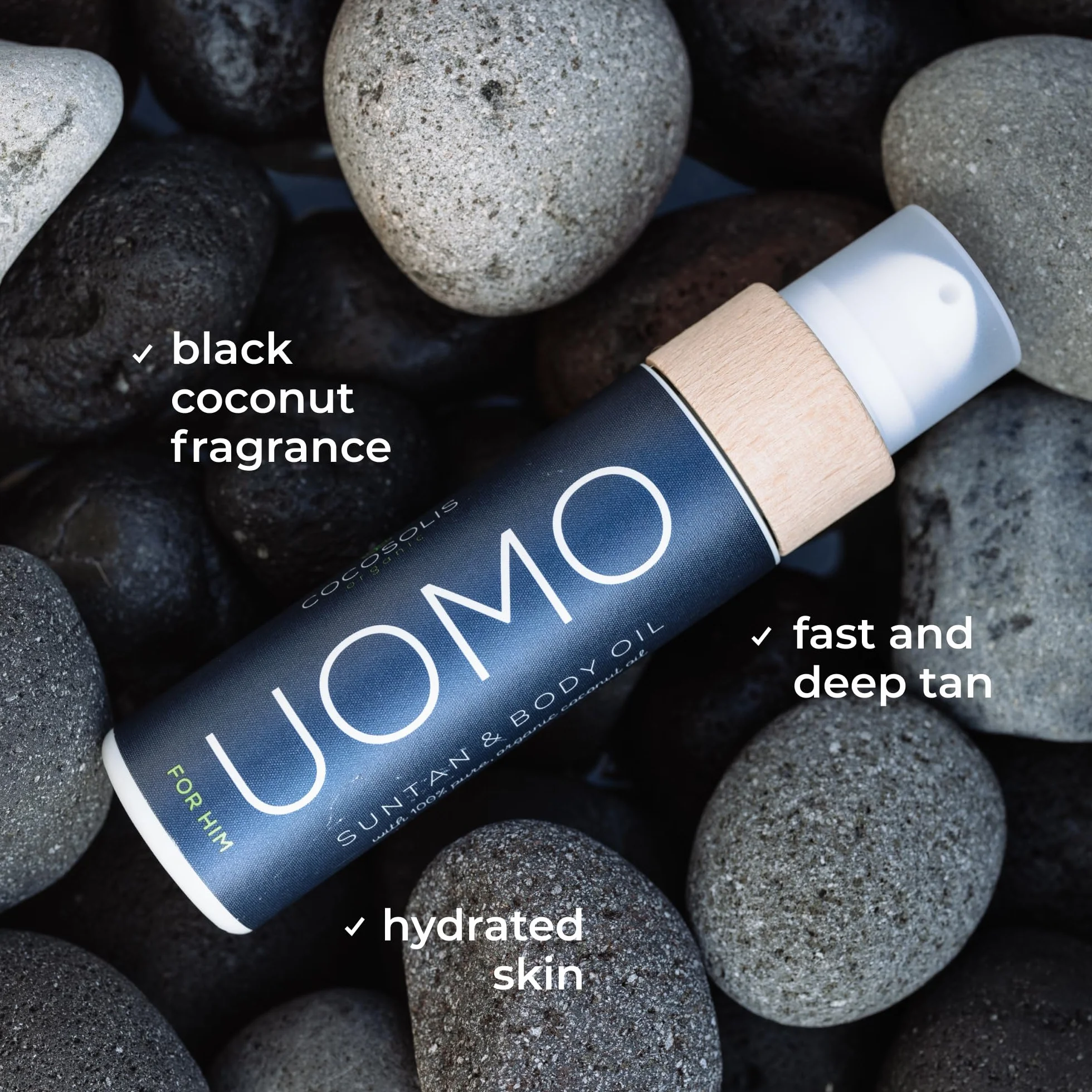 COCOSOLIS UOMO Acceleratore di abbronzatura per uomo - Olio abbronzante biologico con vitamina E e profumo BLACK COCONUT per un'abbronzatura intensa e veloce - Rinforzatore di abbronzatura (110 ml)