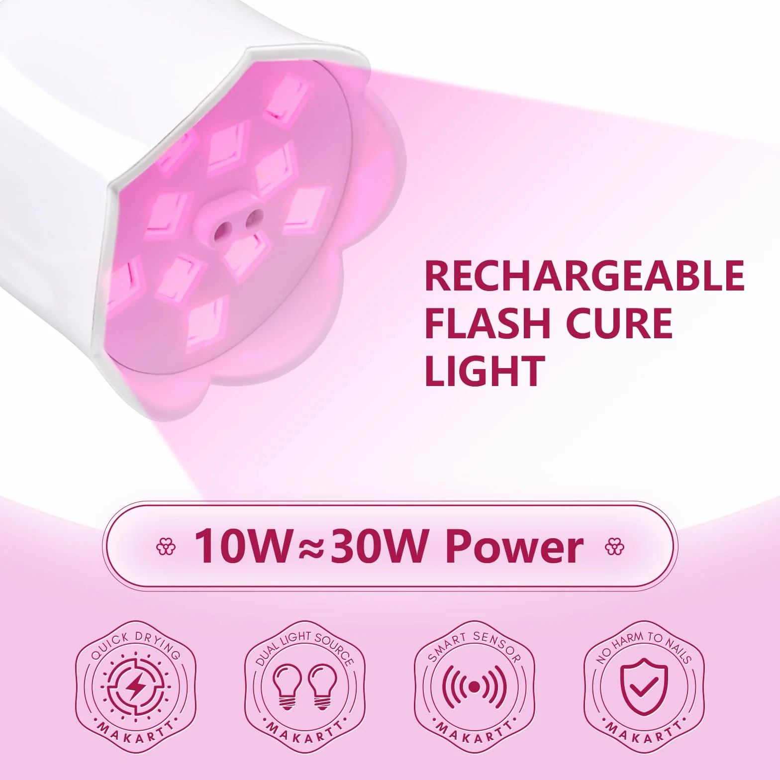 Makartt Lampada UV LED per unghie, a collo di cigno, senza fili, 30 mW/cm², ricaricabile, con 4 timer e sensore automatico, lampada a collo d'oca ad asciugatura rapida, per manicure fai da te