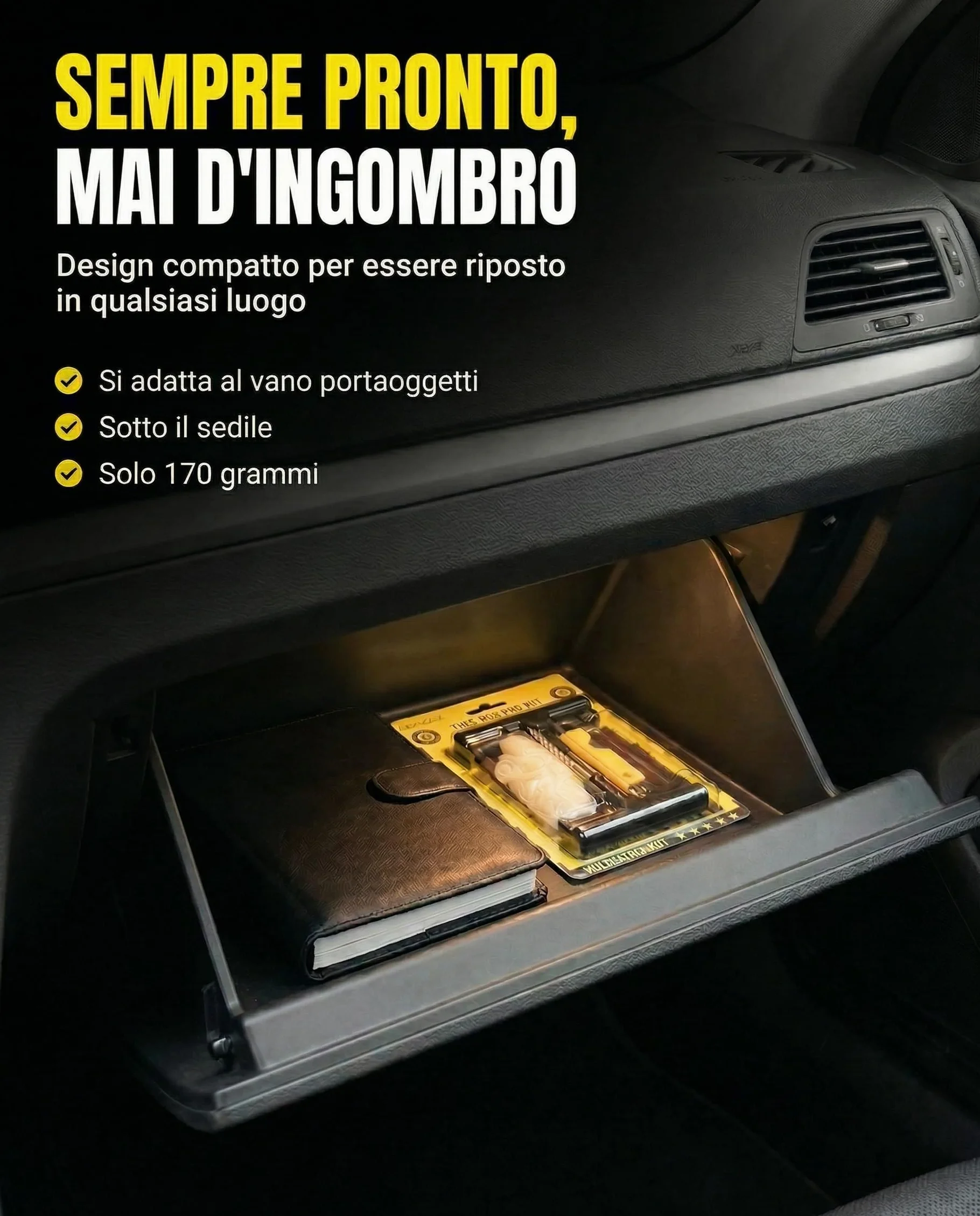 Kit Riparazione Pneumatici Auto Moto - Include 10 Tasselli, 2 Attrezzi a T, Guanti e Taglierino