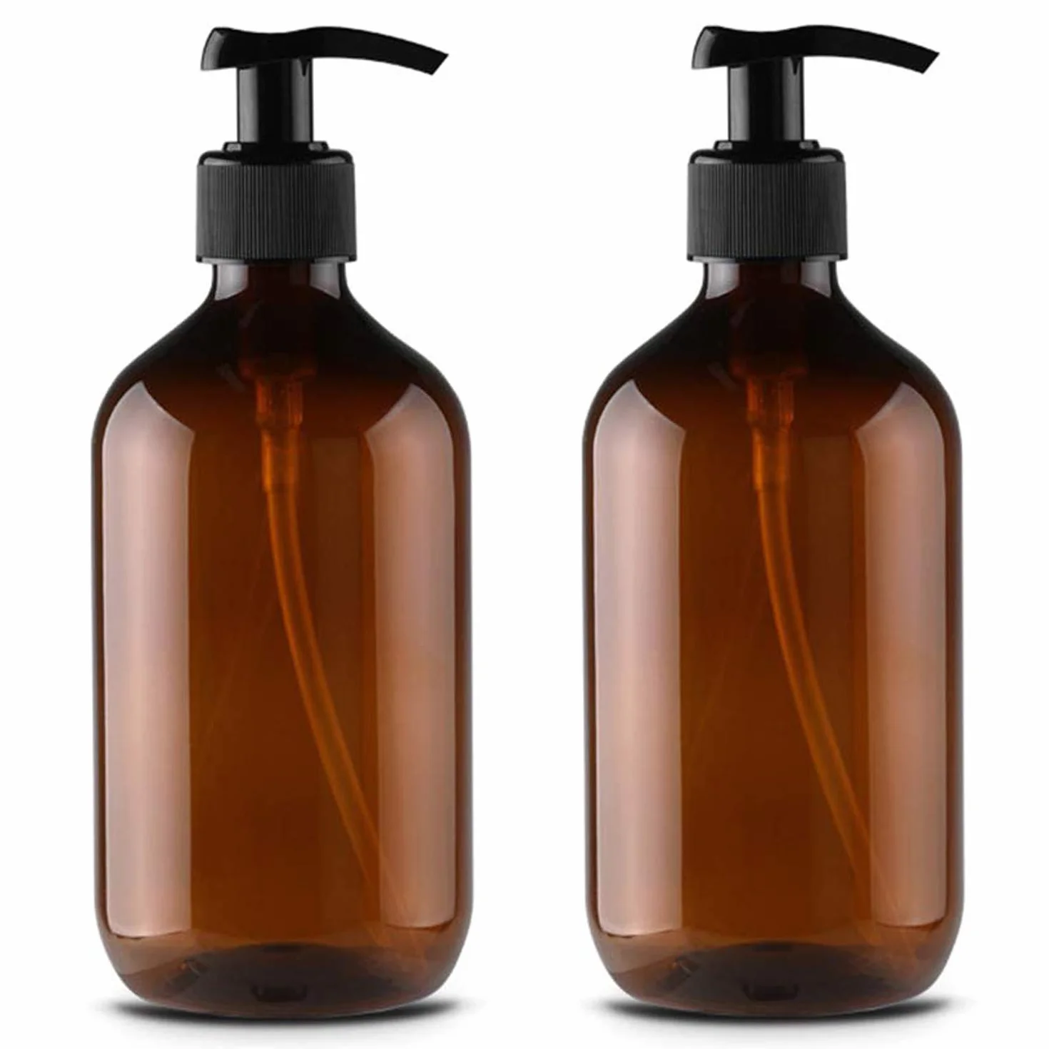 2 flaconi vuoti in plastica ricaricabili da 300 ml, con erogatore di lozioni, shampoo, crema per bagnoschiuma, gel doccia, contenitori per articoli da toeletta e liquidi, colore marrone