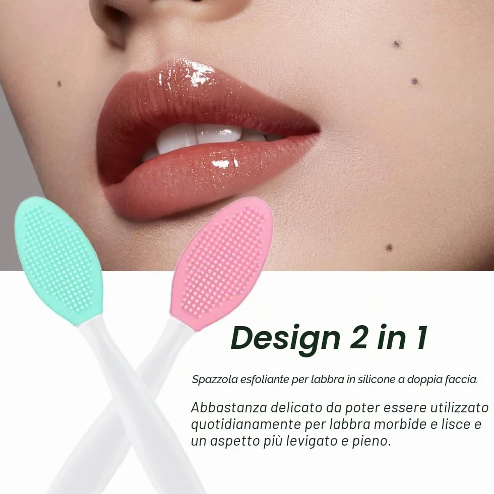Pennello Esfoliante per Labbra in Silicone, 2 Pcs Pennelli per Labbra in Silicone, Spazzole per Labbra Morbido a Doppia Faccia, Spazzola Esfoliante per Labbra