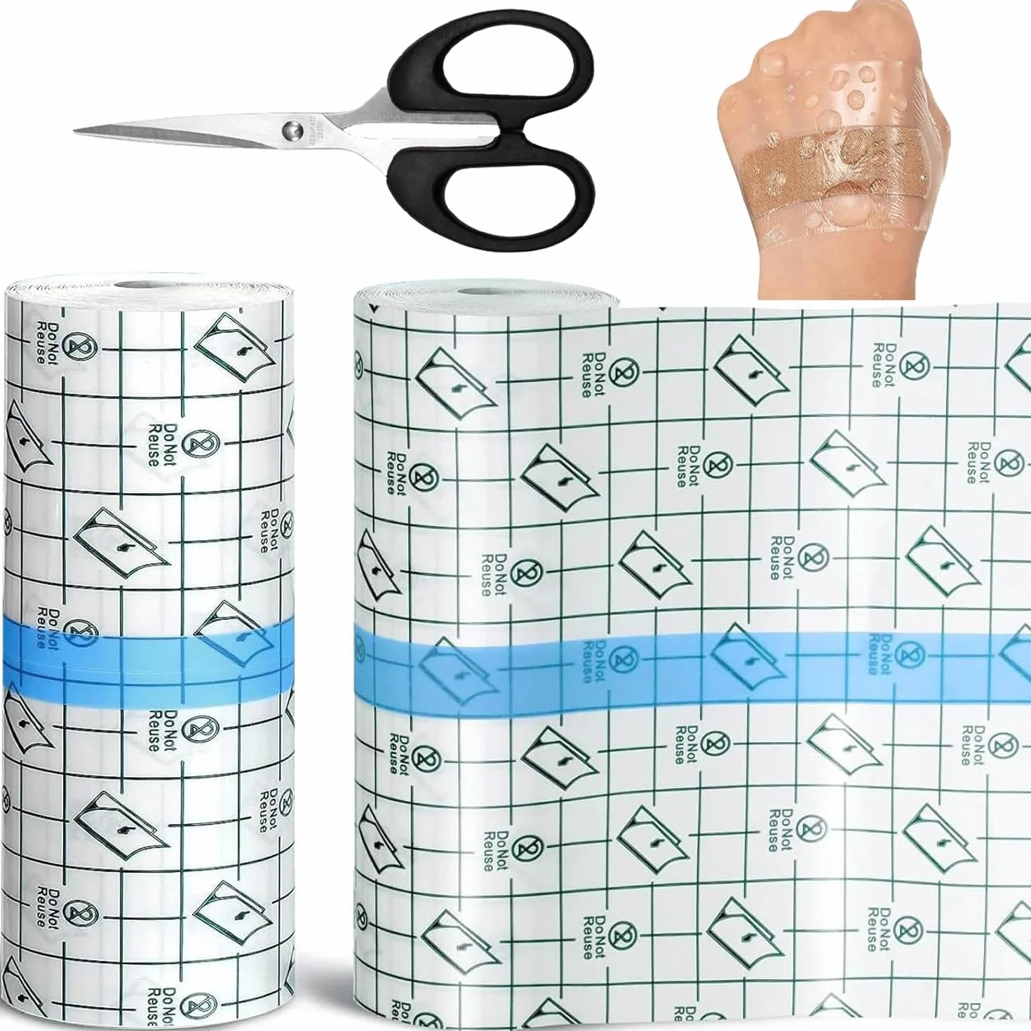 Waterproof Bandage 15cm*10m Cerotto Impermeabile(Con Forbici) Second Skin Tattoo 丨Pellicola Tatuaggi,Copri Tatuaggi Waterproo per Polsi, Spalle, Braccia, Medicazione di Ferite, Scudo Protettivo