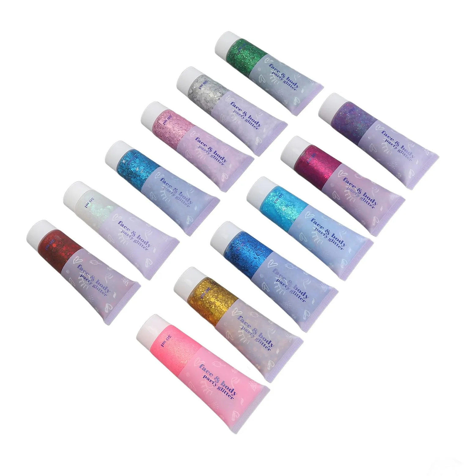 Chrees Gel Glitterato per il Corpo Olografico, Gel Scintillante con Paillettes Glitterate per il Viso in 12 Colori Cosmetico per Trucco e Feste per Festival