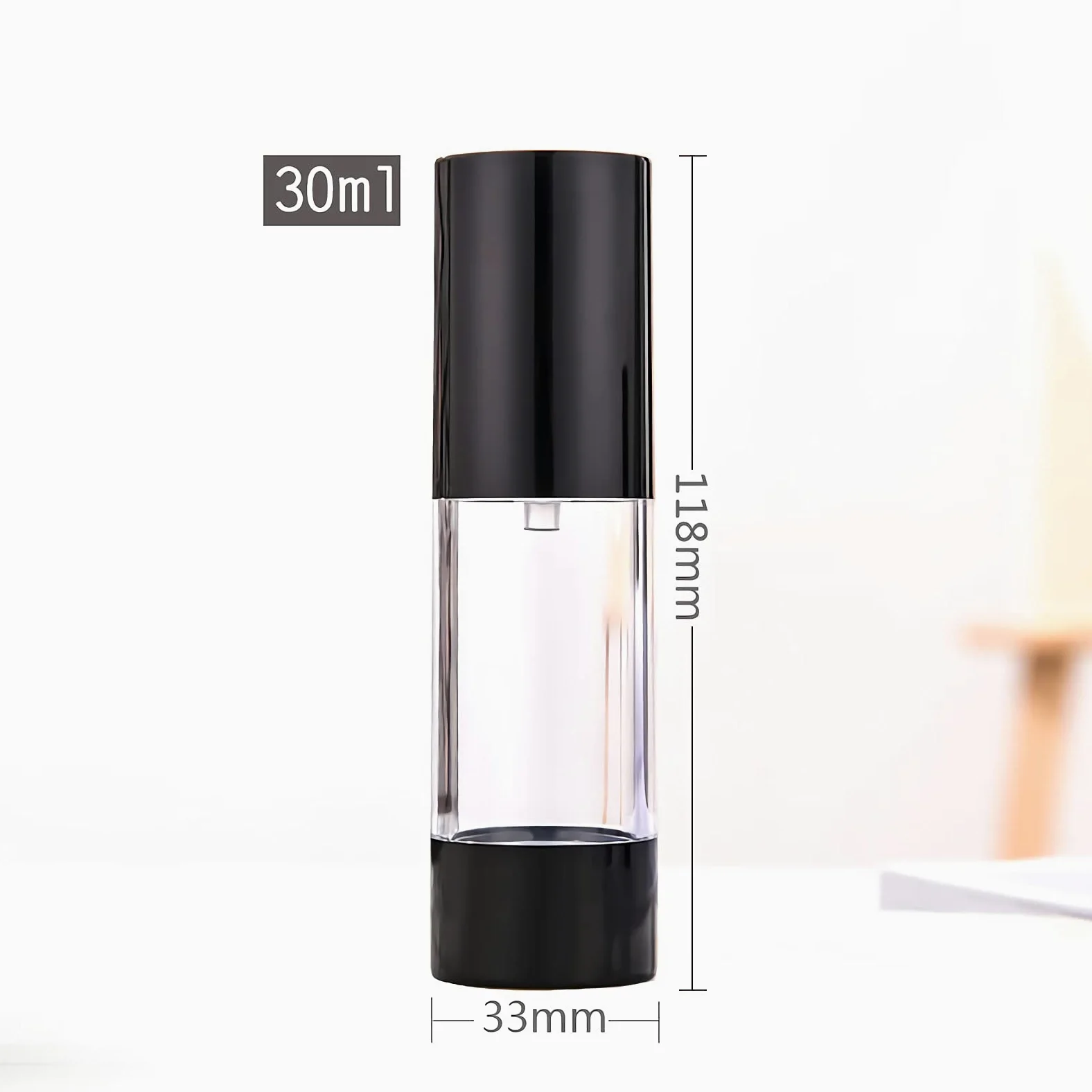 TIANZD 12 Pezzi 30 ml Plastica Bottiglie Airless Dosatori per Cosmetici, Nero Trasparente Bottiglie di Pompa Ricaricabile per Gel Dispenser, Flacone Contenitori per Liquidi Viaggio con Siringa