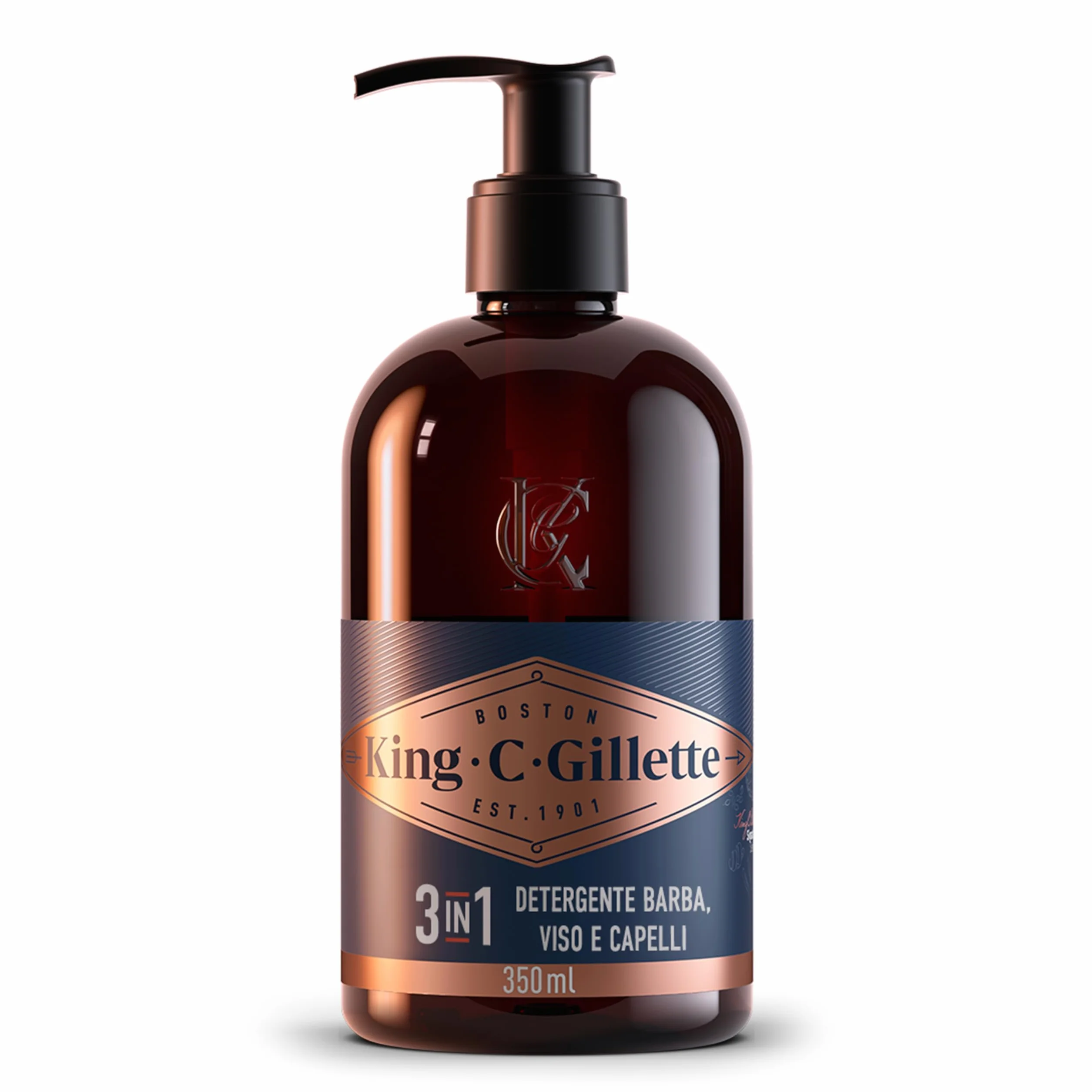 King C. Gillette Detergente Viso Uomo 3 in 1, Sapone Barba, Viso e Capelli, Pulizia e Freschezza, Profumazione King C., Cura della Barba, Idea Regalo Uomo