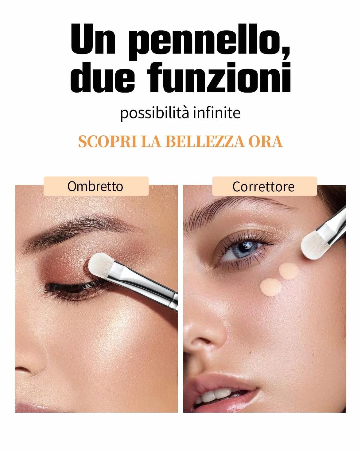 EIGSHOW Pennello per ombretto, Pennello professionale doppio uso ombretto e correttivo con pelo di capra Saikoho, Pennello per trucco occhi premium per sfumare, sbavare e sfumare, nero(E831)