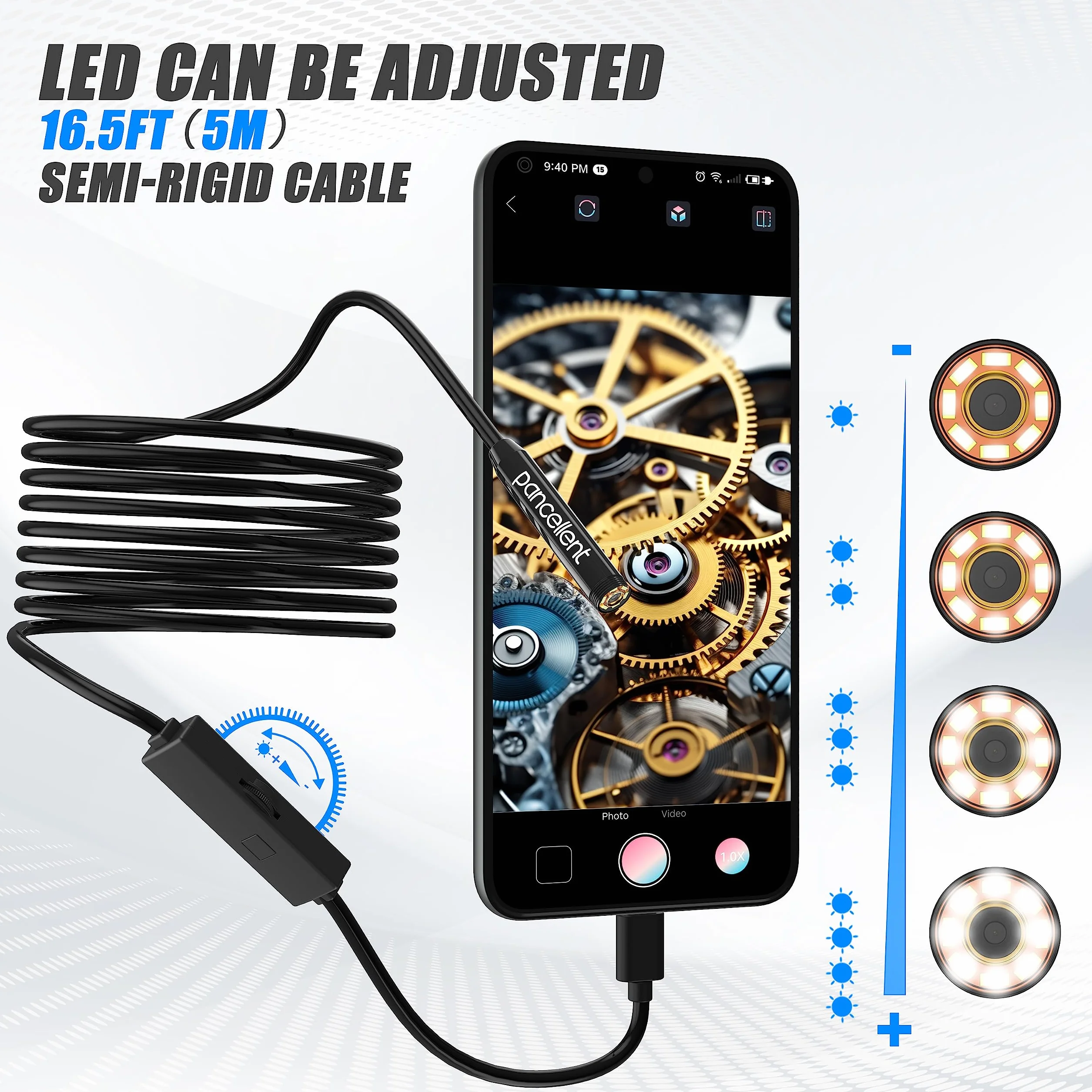 Boroscopio a Serpente a Doppia Lente 1920P, Endoscopio Tipo C con 8 Luci LED per Smartphone Android iOS iPhone iPad Samsung 5M