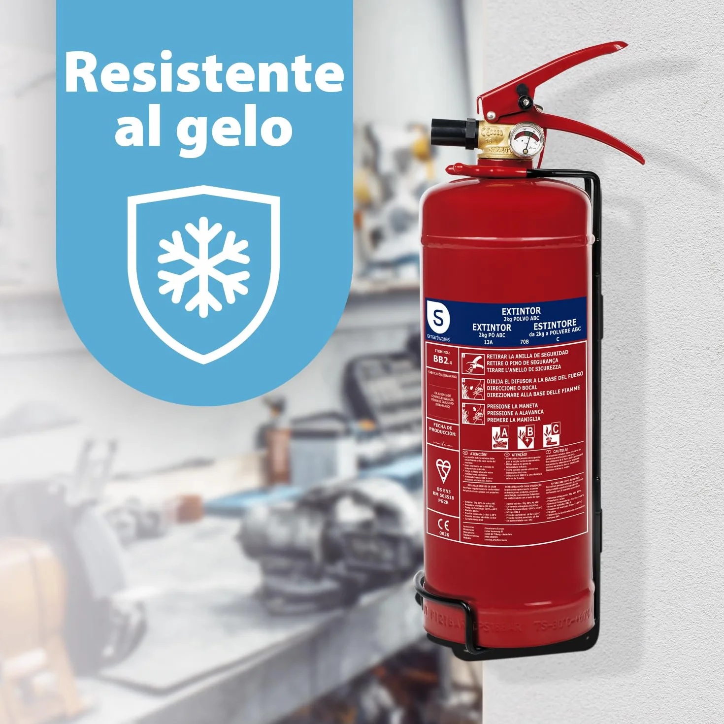 Smartwares Estintore a polvere 2 kg ABC per veicoli abitazioni con staffa di montaggio