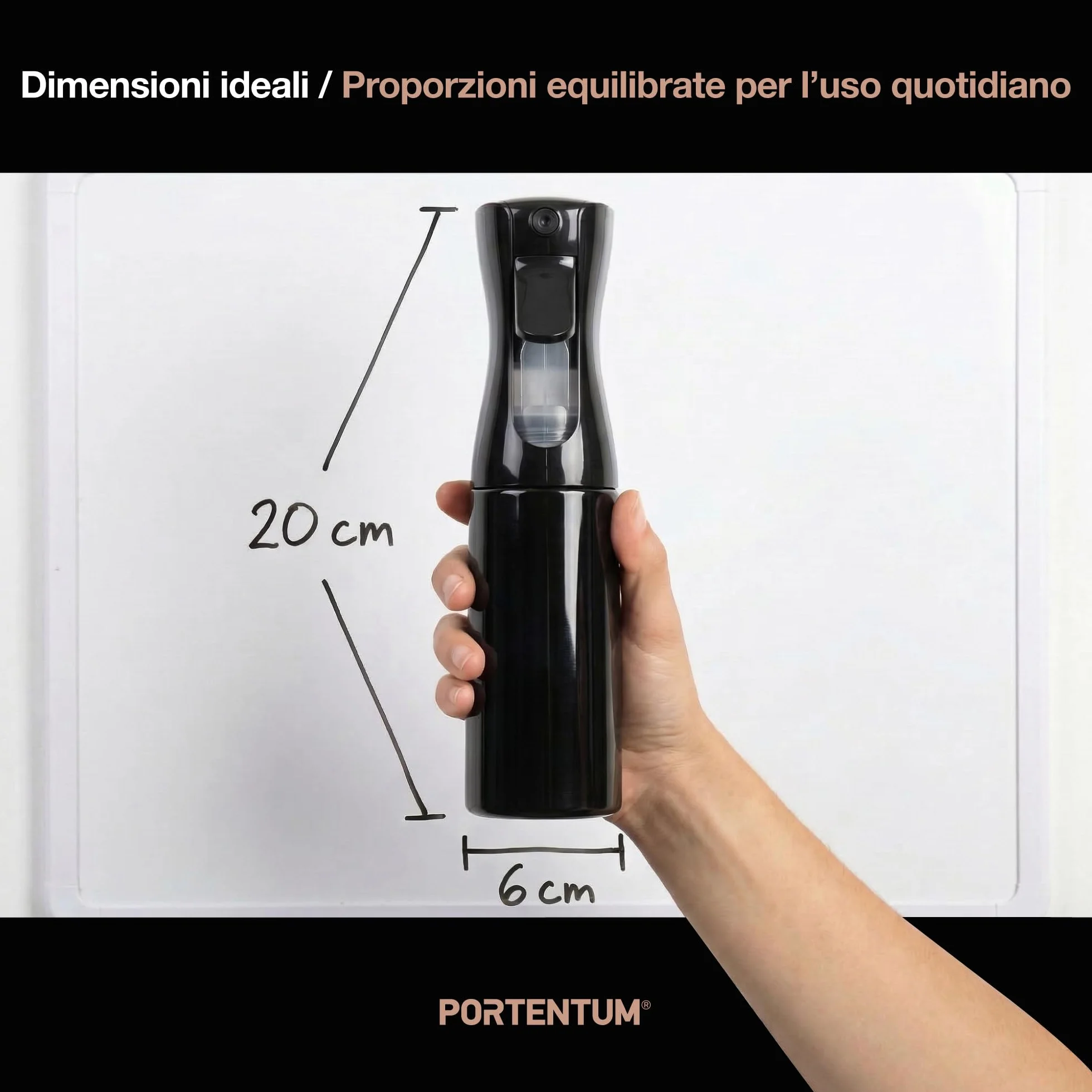PORTENTUM Spruzzatore acqua 200 ml Vaporizzatore ricaricabile a nebbia fine spruzzo continuo ergonomico