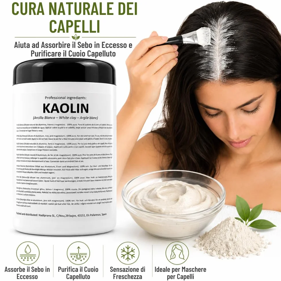 Argilla Bianca di Kaolin | 500 gr | Per la Cura della Pelle e dei Capelli | Esfoliante e Lenitivo | Ringiovanisce, calma e ammorbidisce la pelle