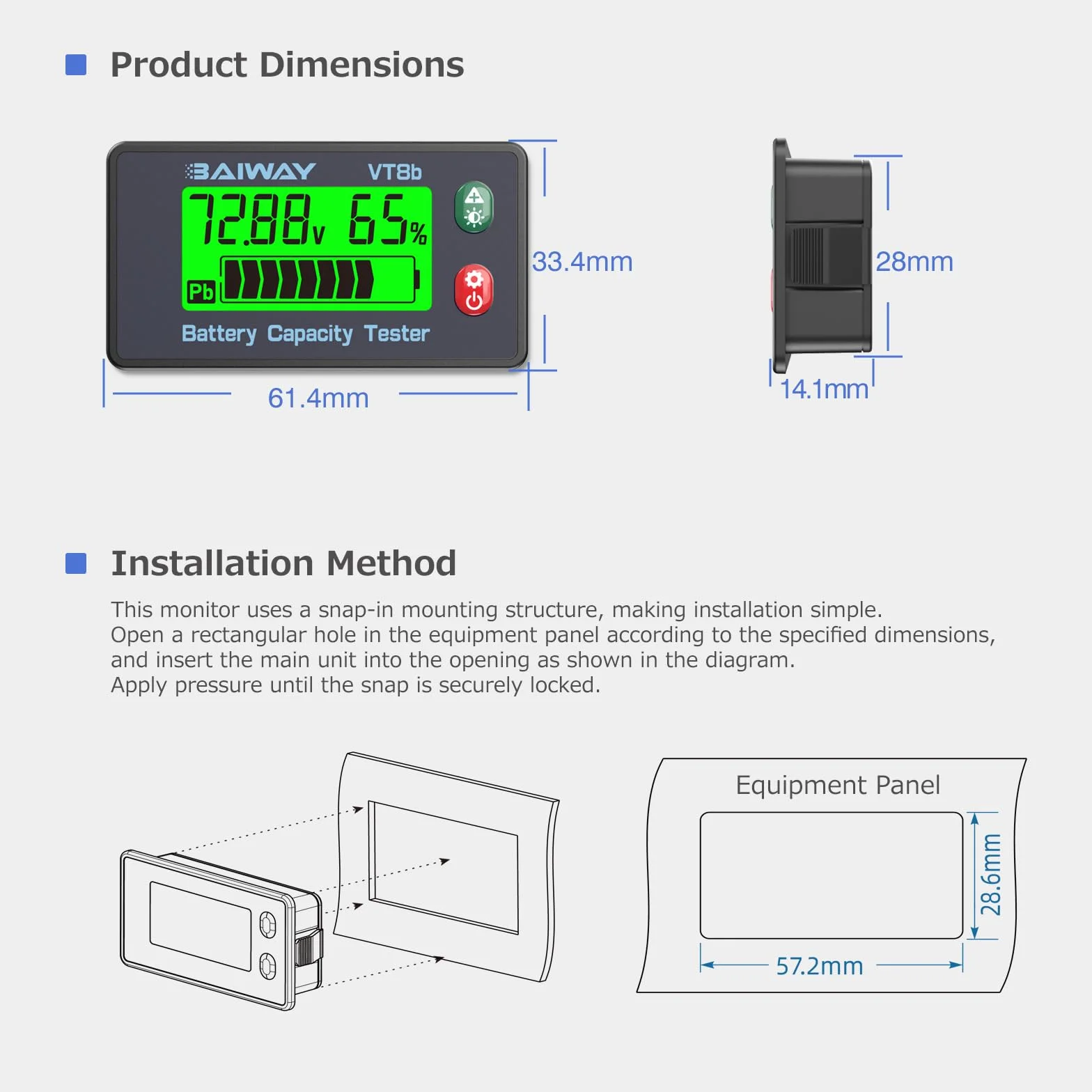Monitor Batteria 8-120V Voltmetro Digitale Indicatore Capacità Percentuale ±1% Display LCD Retroilluminato Allarme 110dB Tester Litio LiFePO4 Piombo Camper Auto Moto Barca