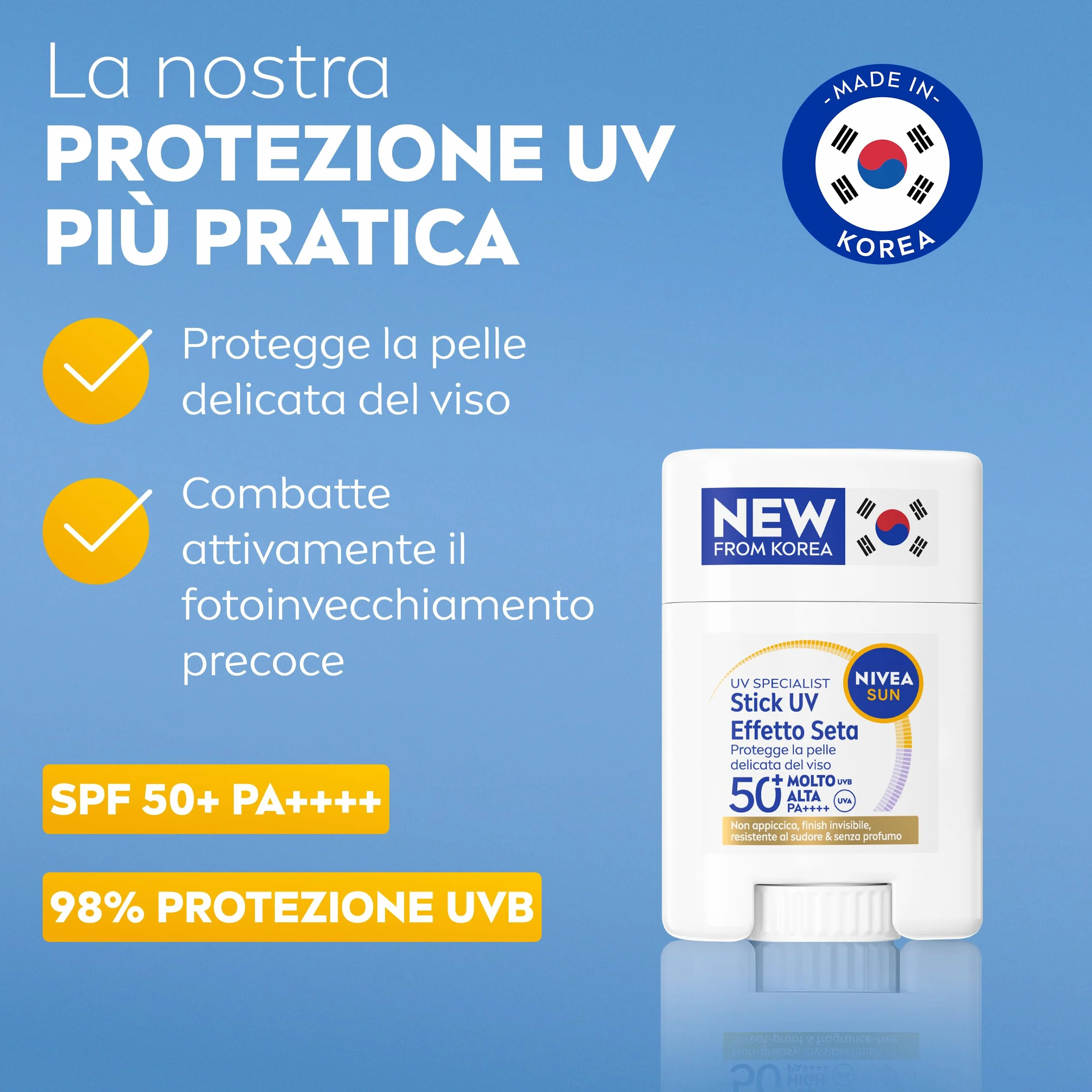 NIVEA SUN UV Viso Specialist Stick UV Effetto Seta SPF 50+ 15 g, Stick solare viso protezione ultra-leggera