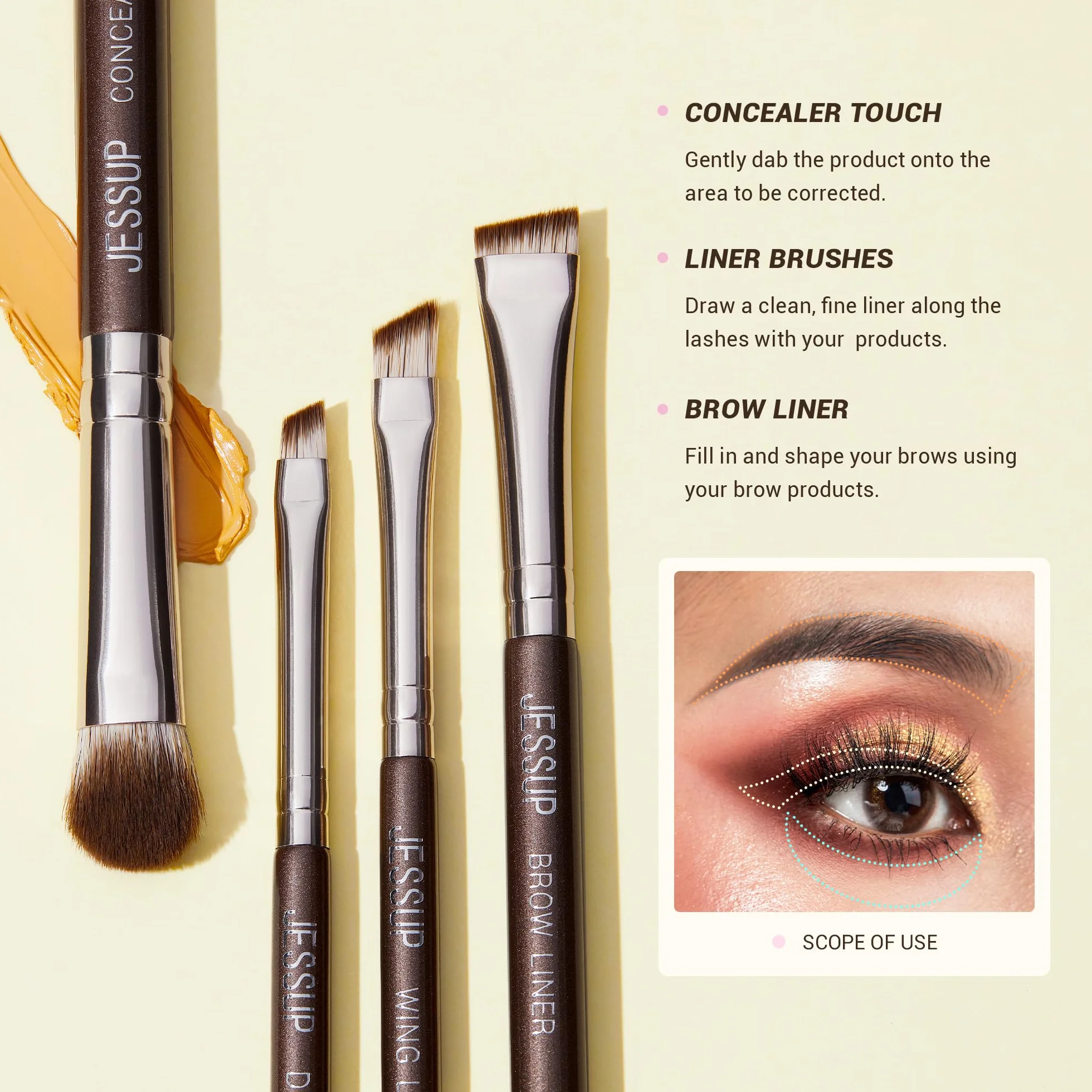 Jessup pennelli occhi pennelli trucco occhi pennelli make up occhi Professional 15 pz Pennello ombretto Sopracciglia correttore Eyeliner sfumare sintetici premium marrone T499