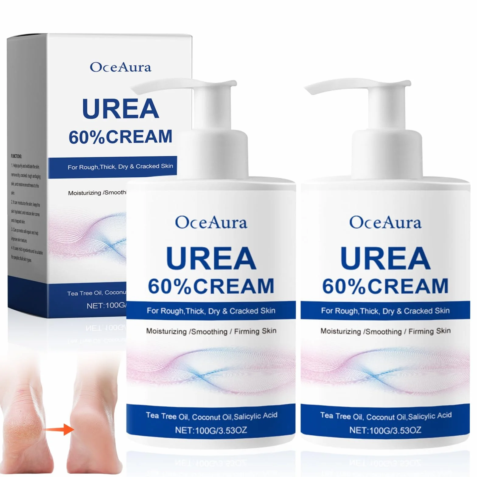 Crema Urea 2PCS, Urea Piedi, Piedi Arricchita con, Crema piedi secchi screpolati, per Mani, Talloni, Gomiti, Unghie e Ginocchia