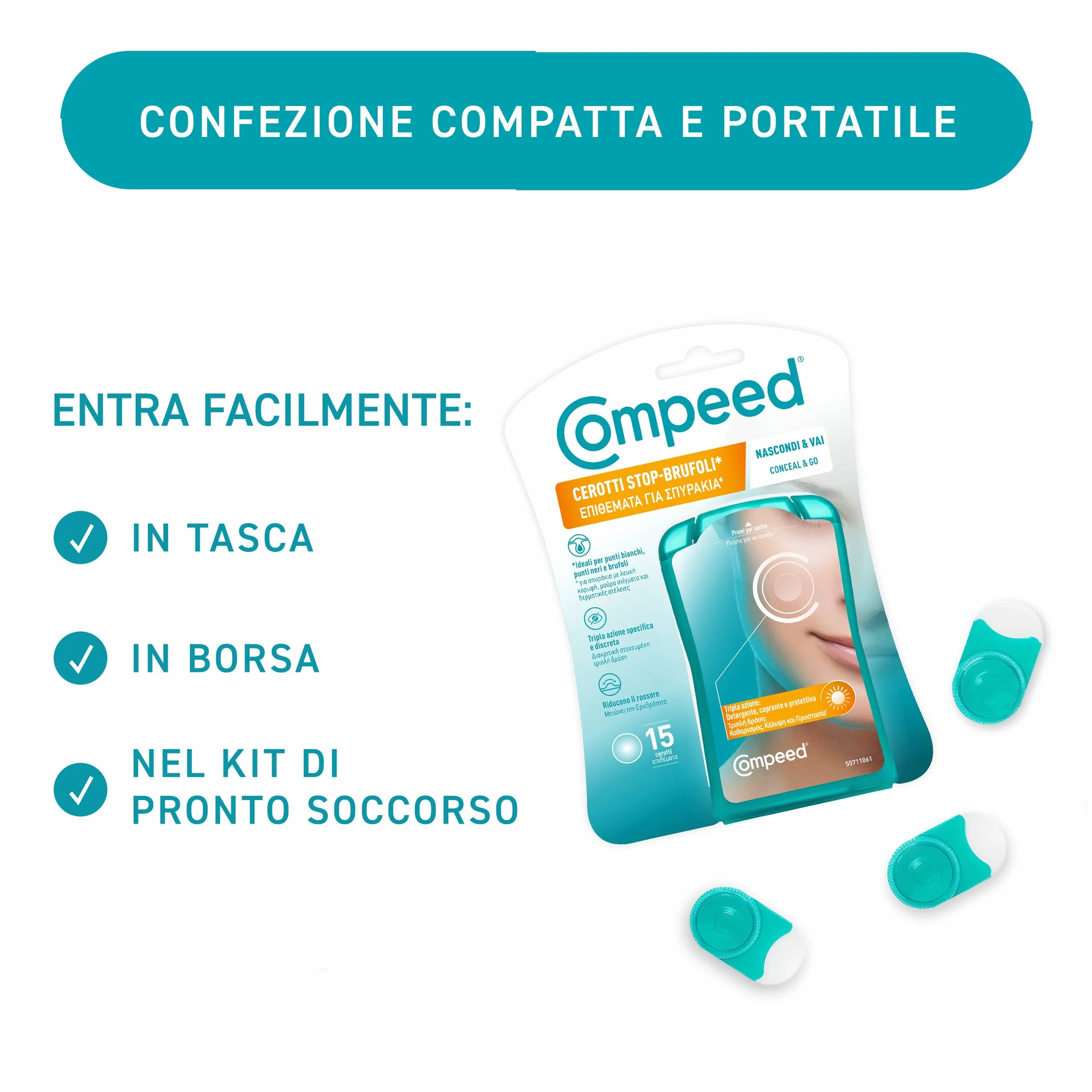 COMPEED Cerotti Stop-Brufoli Detergenti, Purificano, Esfoliano e Proteggono per imperfezioni, punti neri e piccoli brufoli, Ideali anche per l'uso notturno, 7 cerotti idrocolloidali