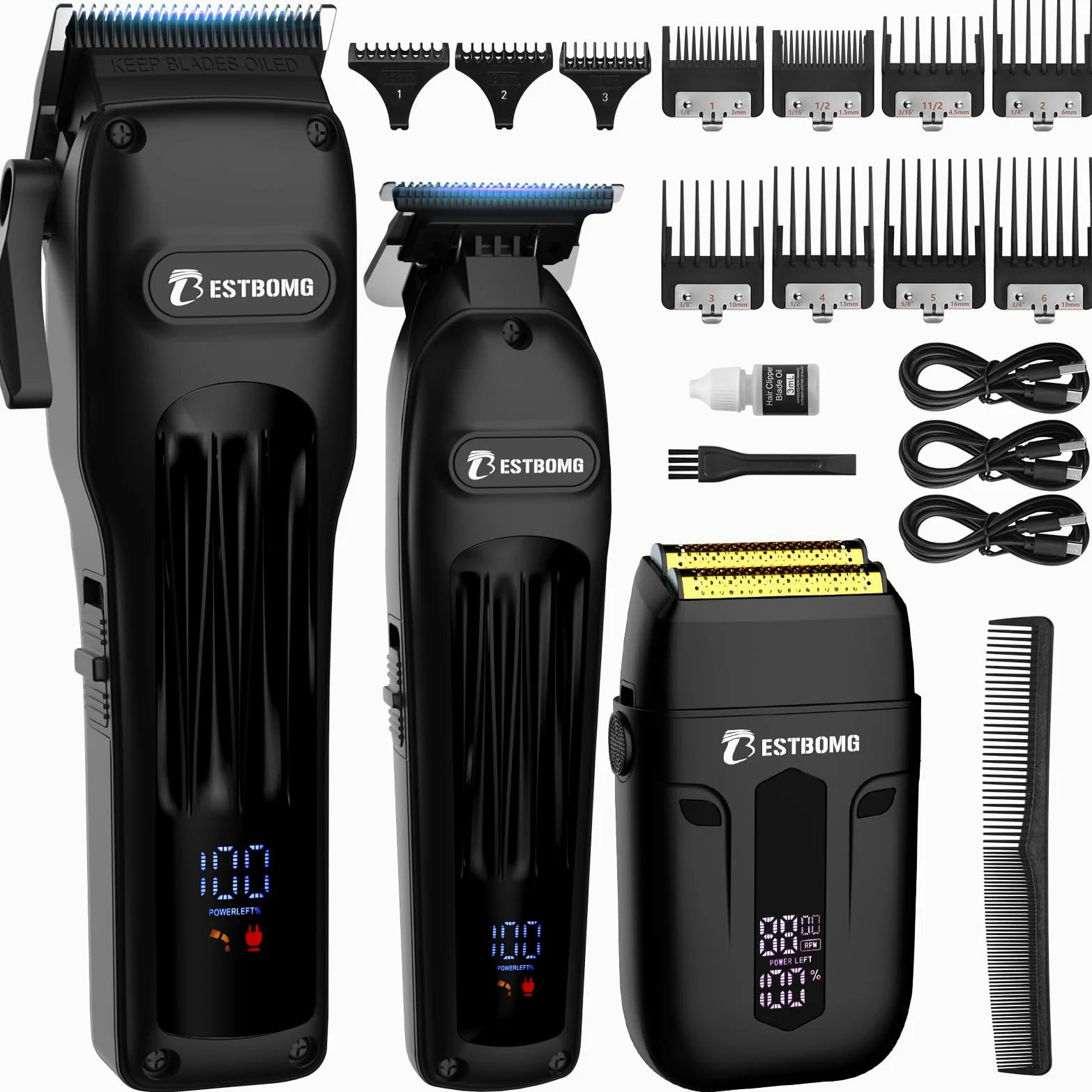 Set di tagliacapelli da uomo, tagliacapelli professionale, tagliacapelli e rasoio ricaricabile, lama a T in metallo, display a LED, kit per taglio capelli da barbiere per uomini e regali (808A-nero)