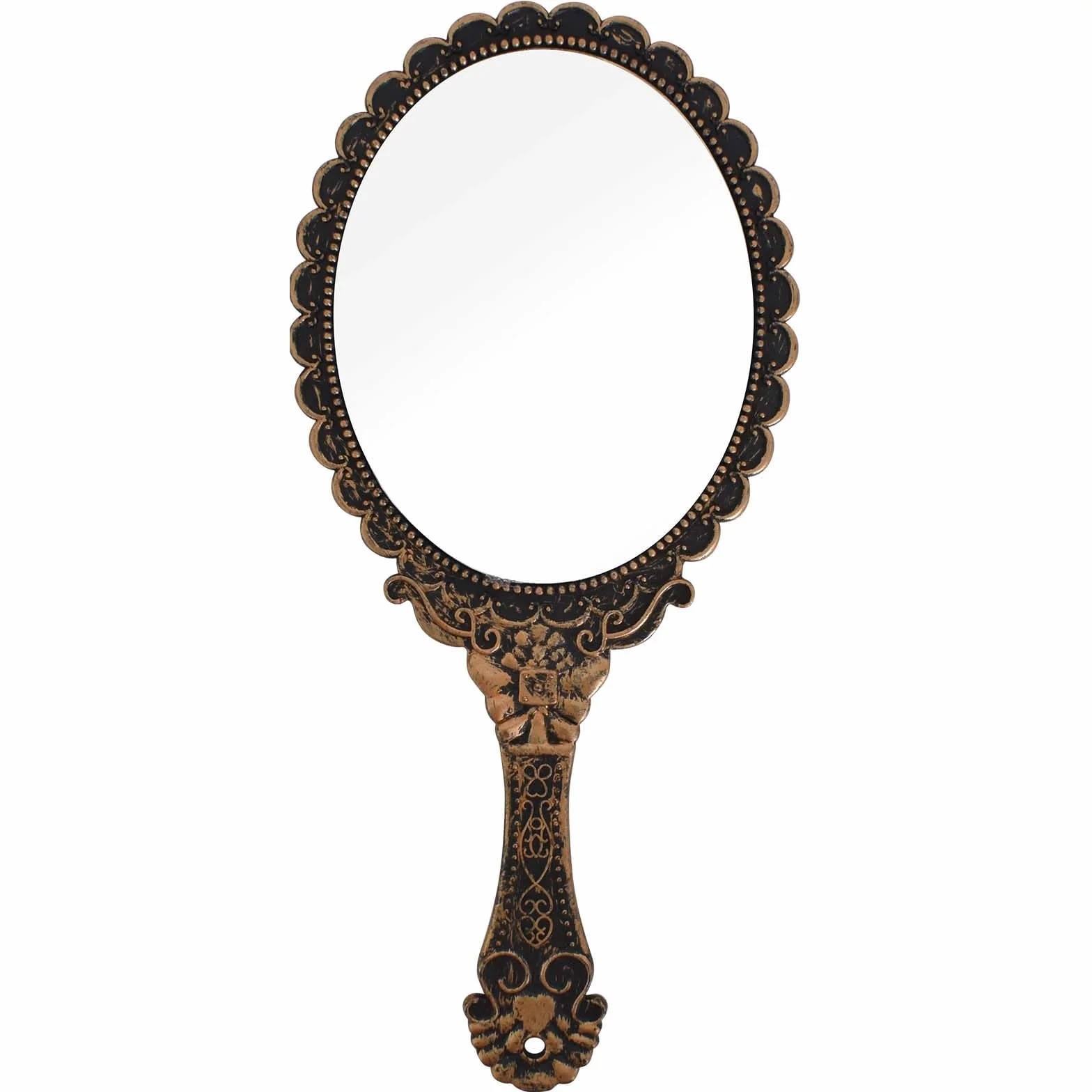 Specchio a Mano Vintage in Bronzo, Specchio Tascabile Ovale Piccolo per Trucco Donna
