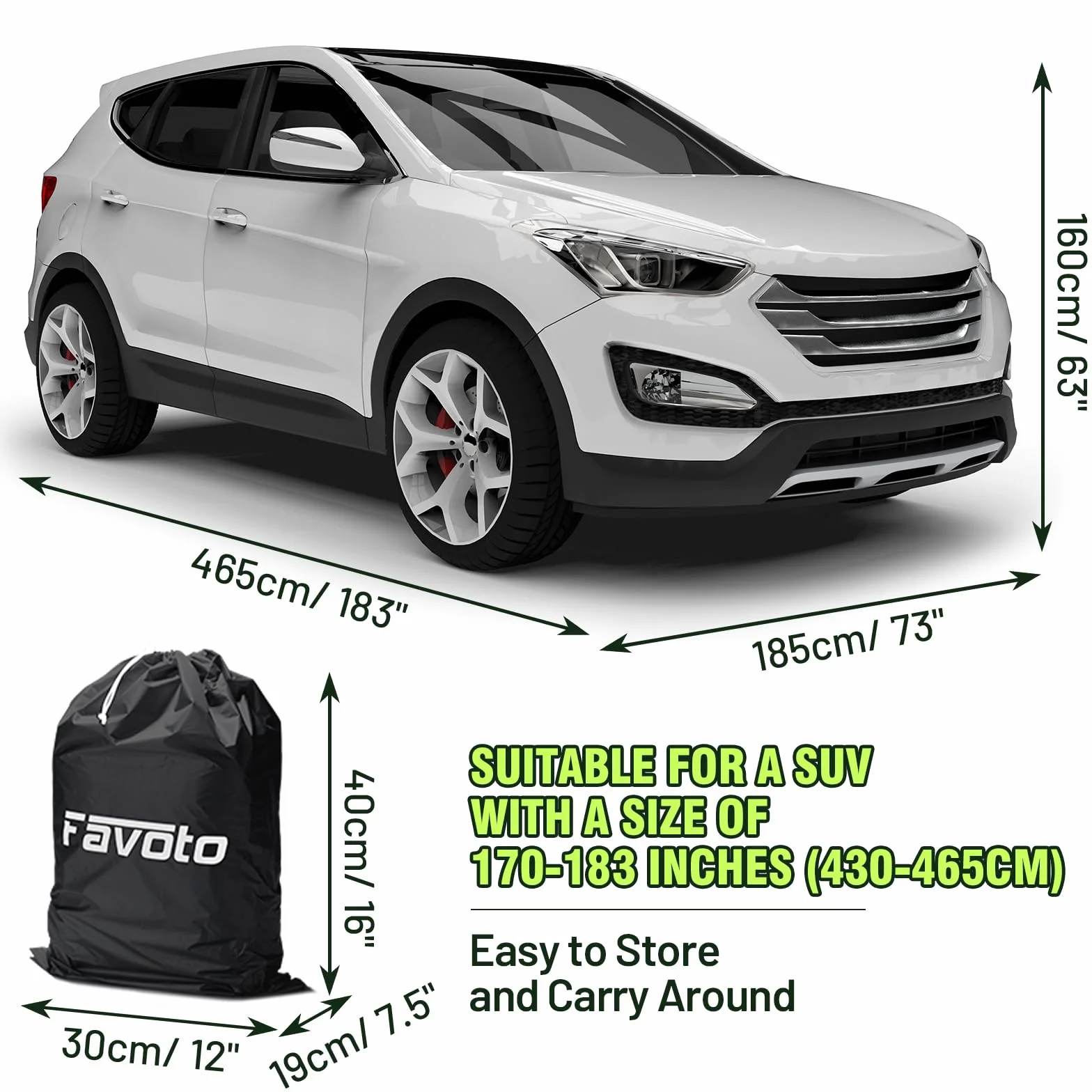 Favoto Copriauto Felpato Invernale Impermeabile per Compact SUV PEVA Cotone Zip Laterale 460x180x170cm Nero