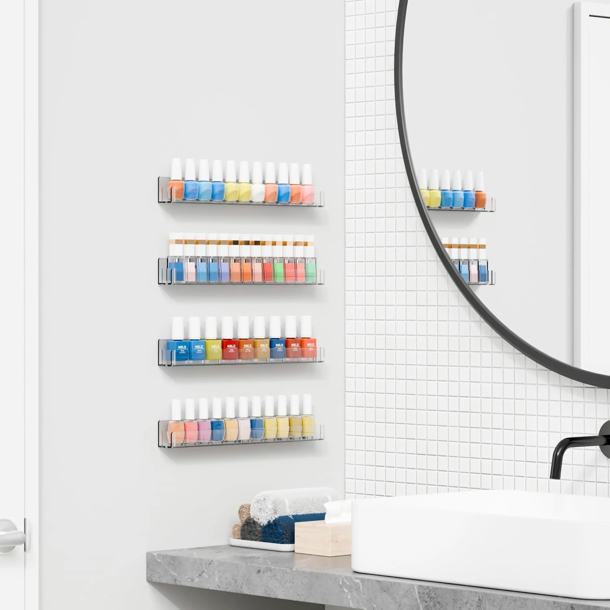 Cq - Organizer per smalti in acrilico da parete, 6 confezioni da 72 bottiglie per nail tech, organizer per unghie e conservazione, per nail tech, 45 cm