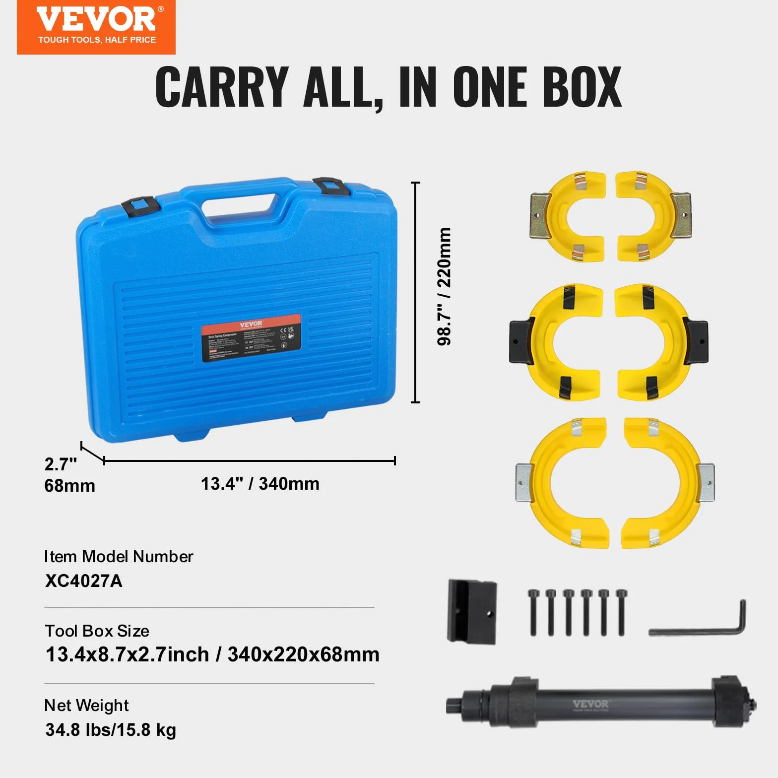 VEVOR Kit Compressore a Molla Ammortizzatore per Auto 4,5 Tonnellate Acciaio 45# 3 Pezzi Valigetta Portatile