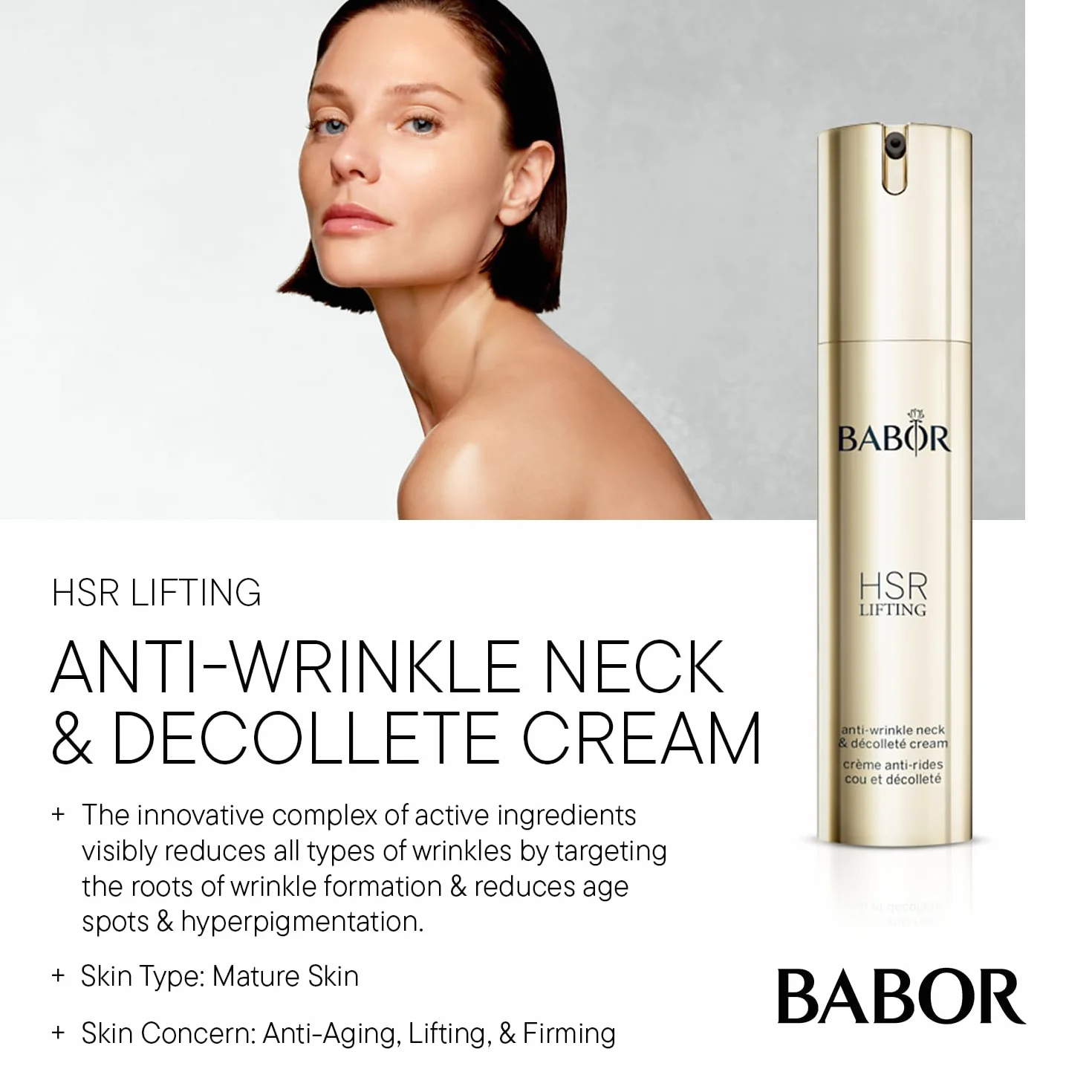 BABOR HSR LIFTING Neck & Décolleté Cream, Crema anti-età per collo e décolleté, Con burro di karité e pantenolo, 1 x 50ml