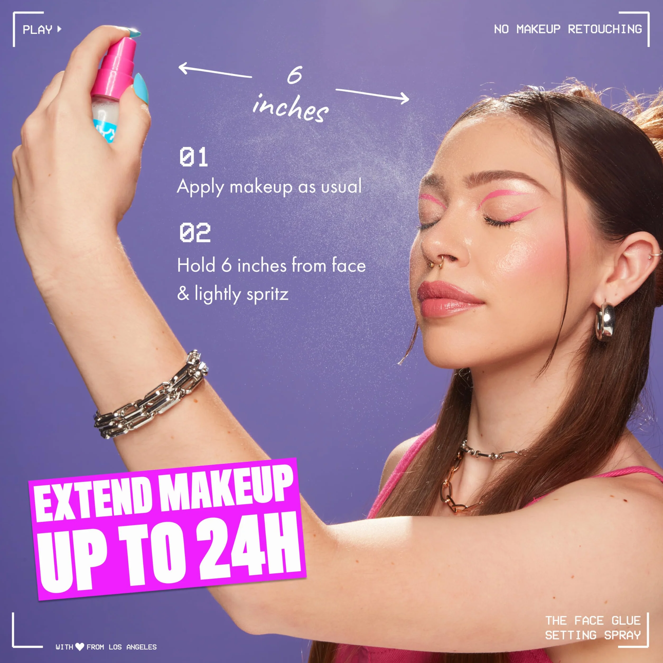 NYX Professional Makeup Spray Fissante, Per Tutti i Tipi di Pelle, Makeup Intatto fino a 24H, Finish Vellutato e Look Fresco Tutto il Giorno, Con Sciroppo d'Acero, The Face Glue, 60 ml