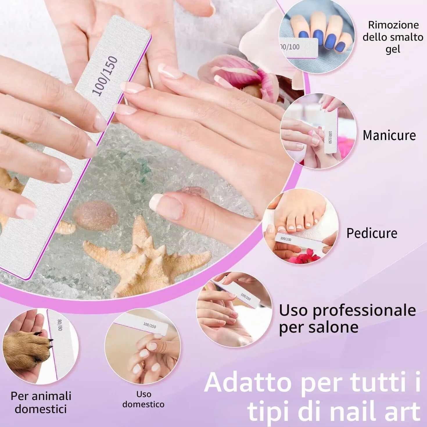 Grana 80/80 Lime per Unghie, 12 Pezzi Lima per Unghie Professionale, Lime Unghie Bifacciali per La Cura E Lo Styling Delle Unghie, Lima Unghie per L'Estensione Delle Unghie in Polietilene in Salone