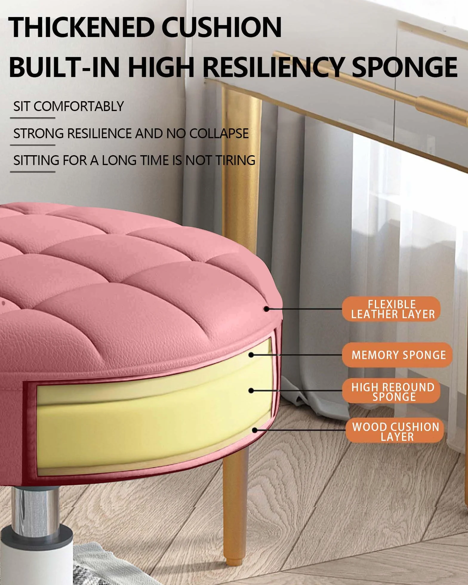 Sedia girevole compatta con rotelle e puleggia rotonda in pelle PU, altezza regolabile, design girevole, sedia da ufficio per disegnatori, sgabello da salotto SPA, sedia da ufficio per casa