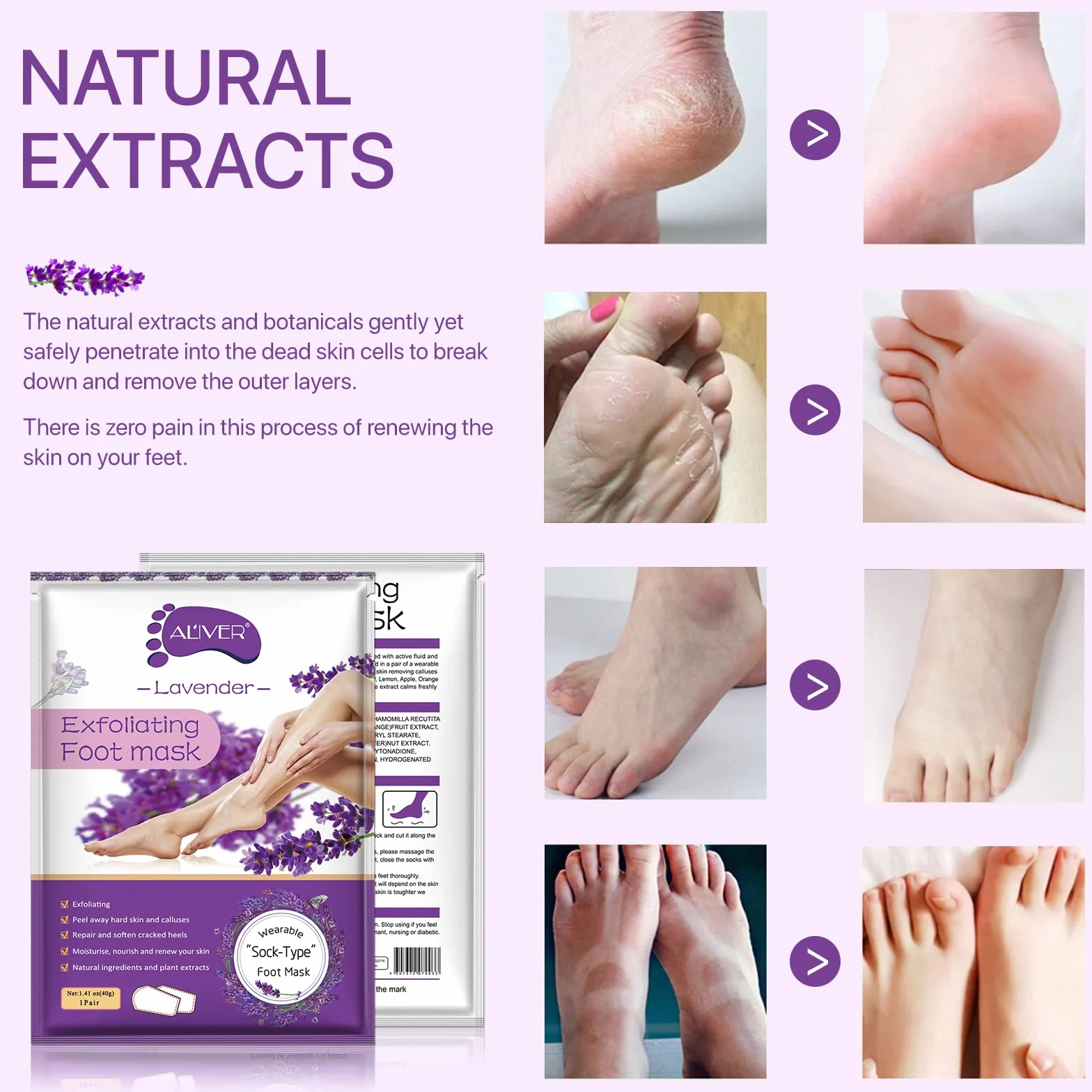 Sefudun - Esfoliante E Idratante Maschera Peeling Piedi, 3 Pacchetto, 40 g