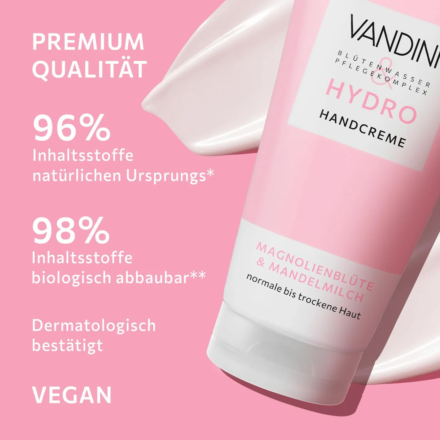 VANDINI HYDRO - 6 creme per le mani da donna, 75 ml, con fiori di magnolia e latte di mandorle, crema nutriente per le mani per pelli normali e secche, vegana, senza parabeni e siliconi, Made in