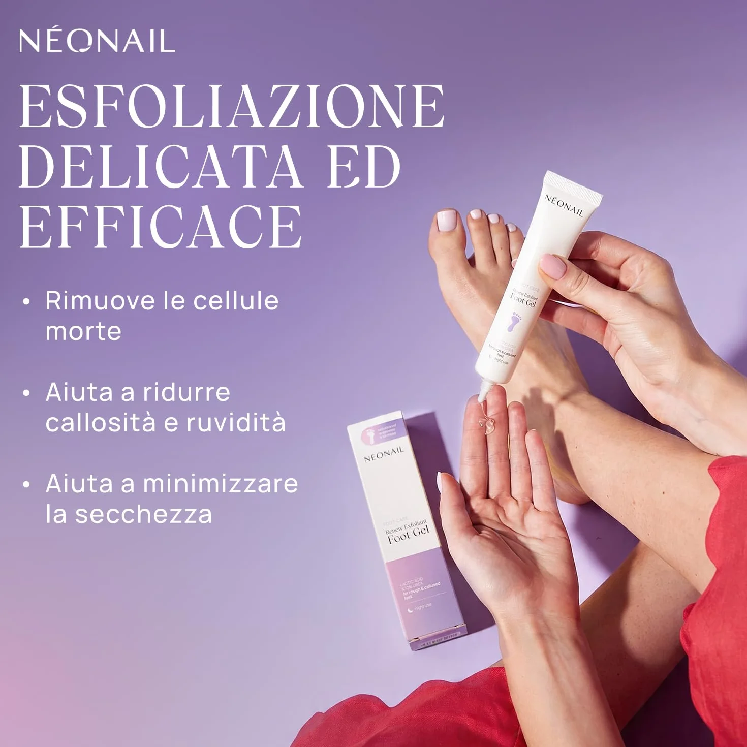 NÉONAIL Gel esfoliante piedi con urea 10% e acido lattico - Renew Exfoliant Foot Gel - gel cheratolitico per piedi secchi e screpolati - 50 ml