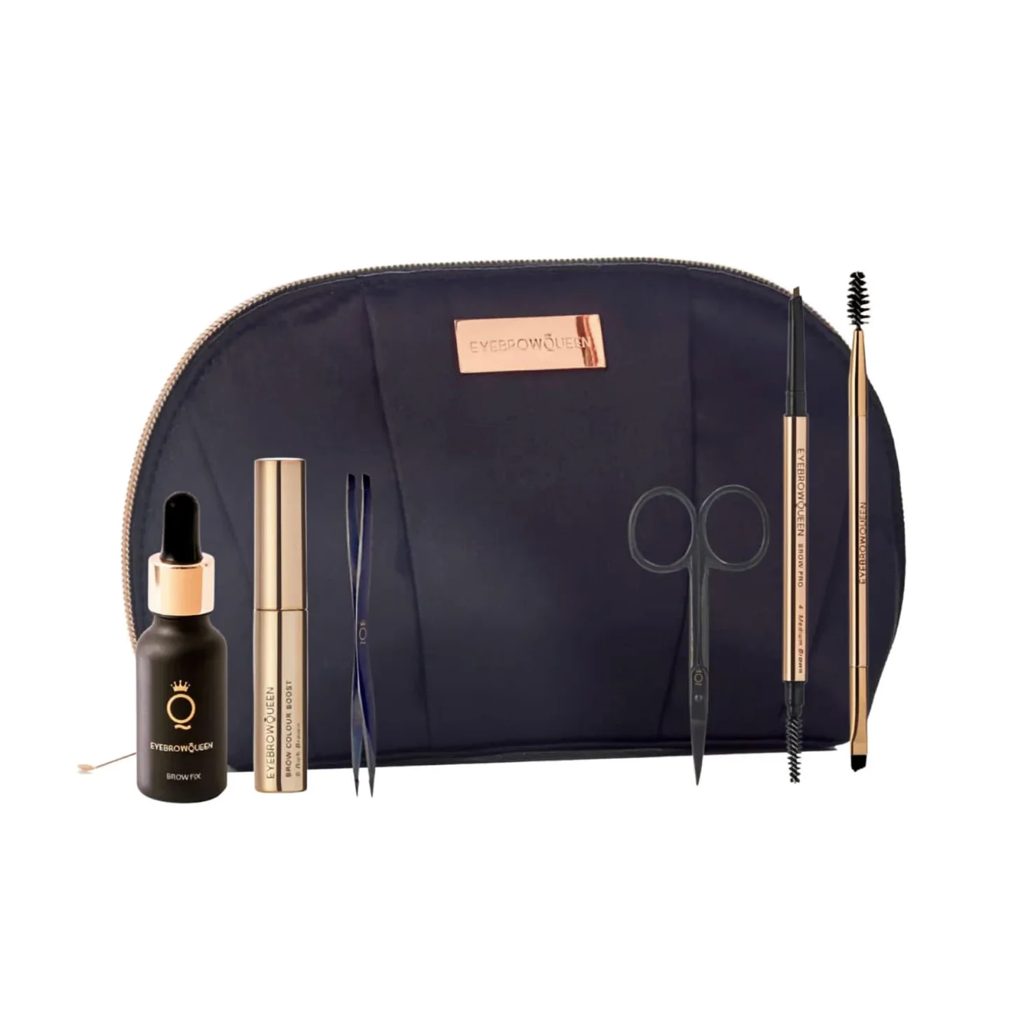 Eyebrowqueen Essential Collection -Eyebrow Kit - Black Brown. (Contains Eyebrow Pencil, Sculpting Gel, Eyebrow Brush, Tweezers, Scissors and Brow Fix Solution).