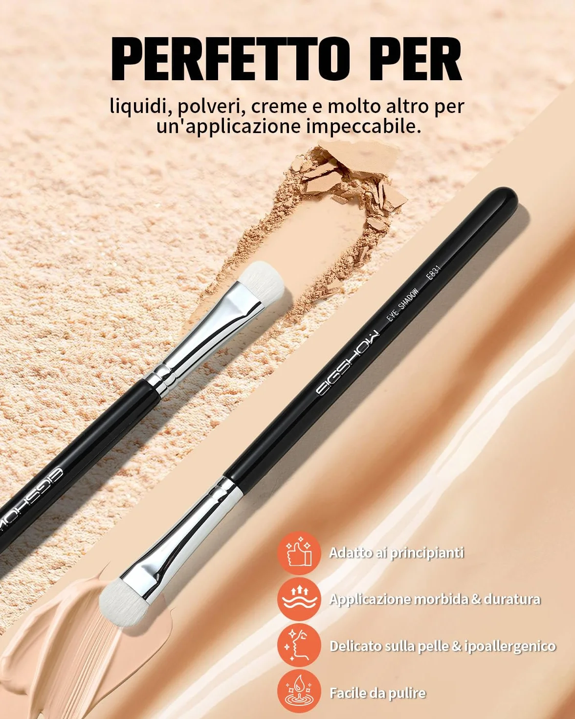 EIGSHOW Pennello per ombretto, Pennello professionale doppio uso ombretto e correttivo con pelo di capra Saikoho, Pennello per trucco occhi premium per sfumare, sbavare e sfumare, nero(E831)