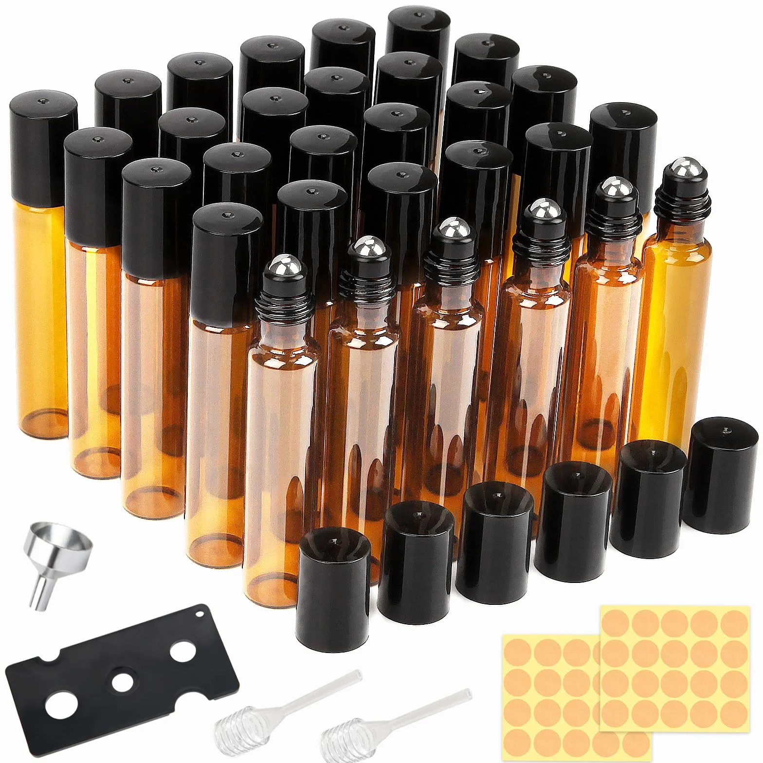 DKBT 30 bottiglie vuote da 10 ml, rollon, per olio essenziale, marrone, rollon, per oli con rullo in acciaio inox, oli essenziali, lozioni, profumi, massaggi