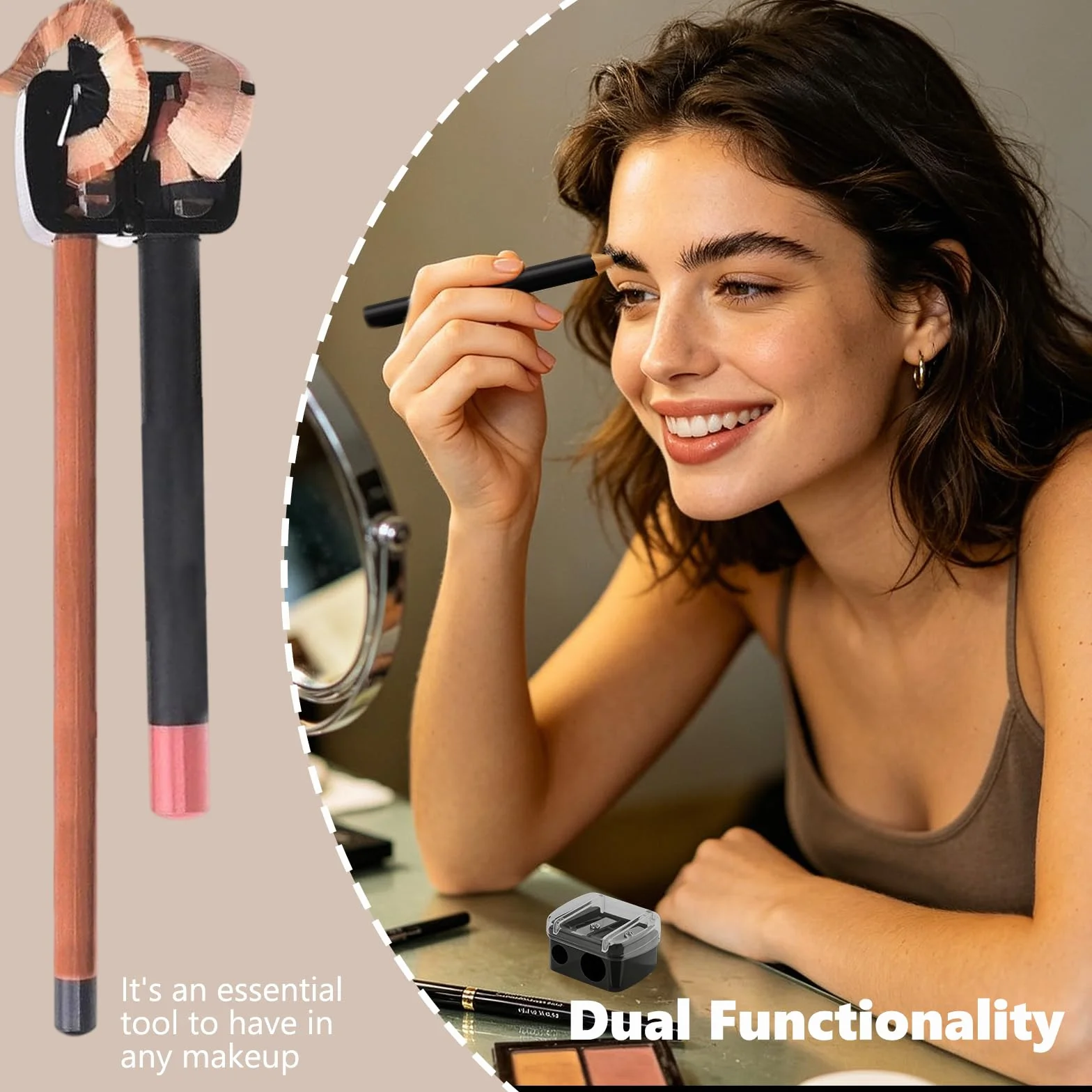 Temperamatite Trucco 3 Pezzi, Temperino Matita Occhi Doppio Universale, Accessorio Make-Up per Sopracciglia Labbra Eyeliner (Nero)