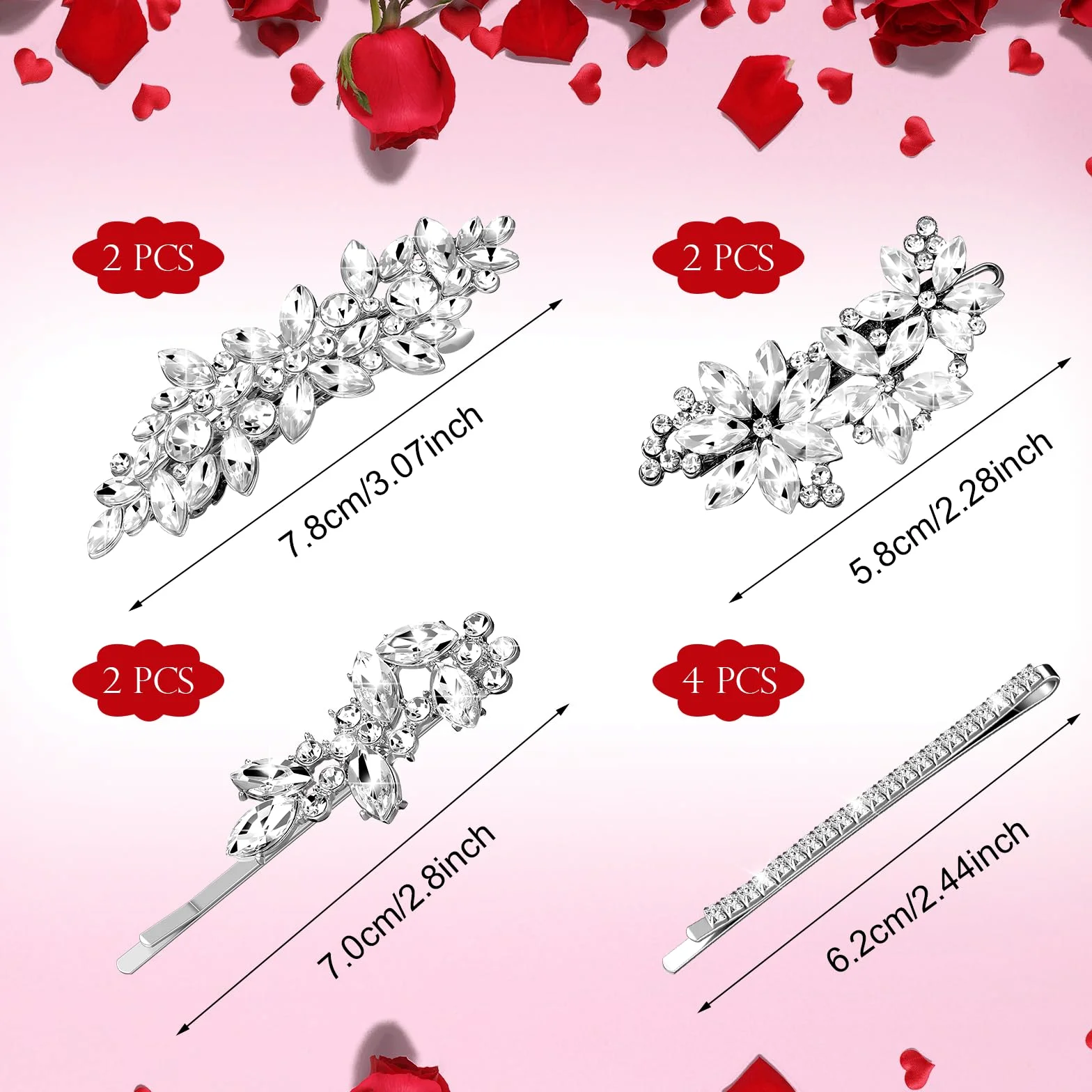 Janinka 10 fermagli per capelli da sposa con strass, forcine per capelli da sposa, forcine argentate per capelli a forma di foglia e fiore, eleganti accessori per capelli per sposa, donne e ragazze