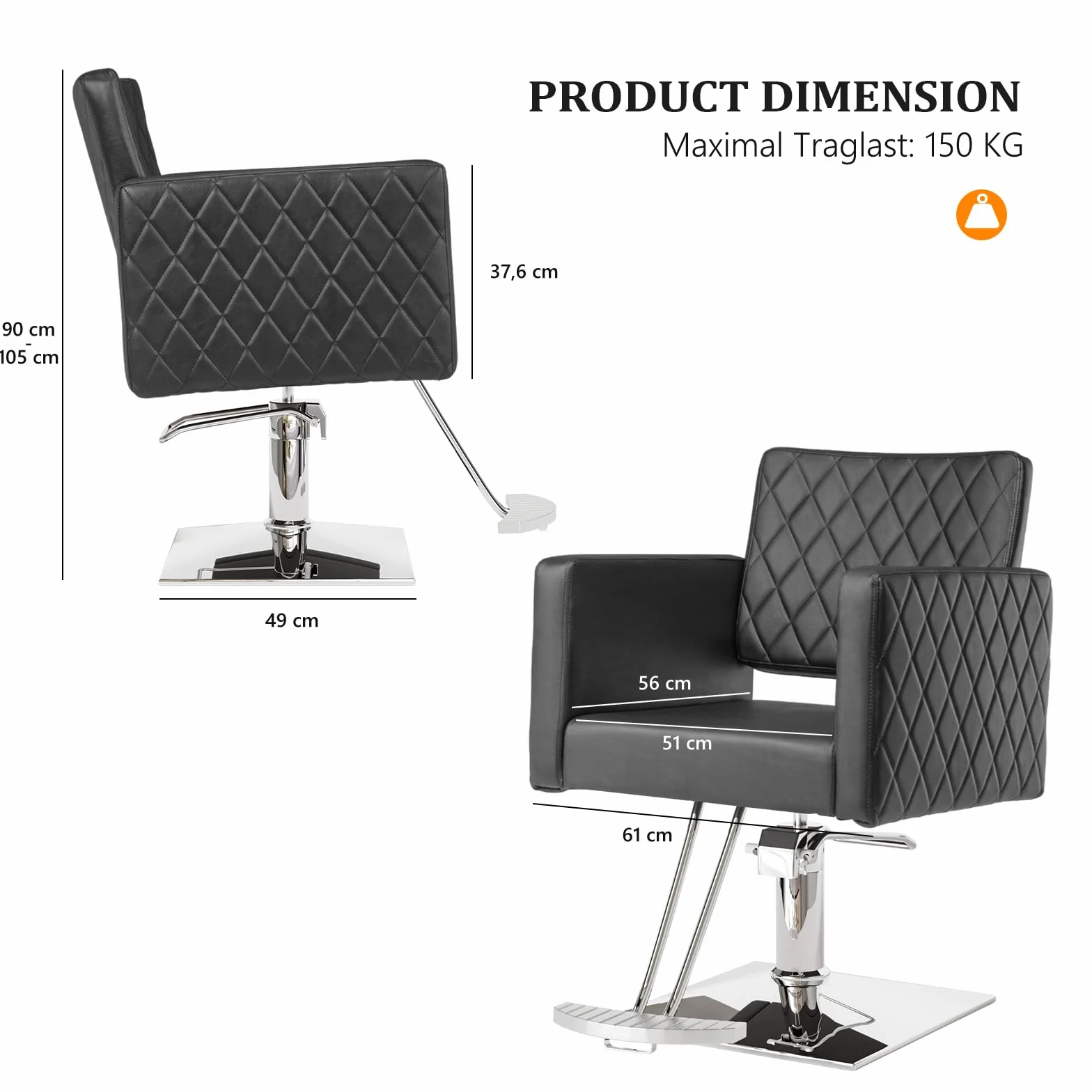Bonnlo Sedia da parrucchiere regolabile in altezza 90-105 cm, girevole a 360° e portata 150 kg, sedia da parrucchiere con poggiapiedi e schienale aperto, sedia da barbiere in pelle PVC, colore nero