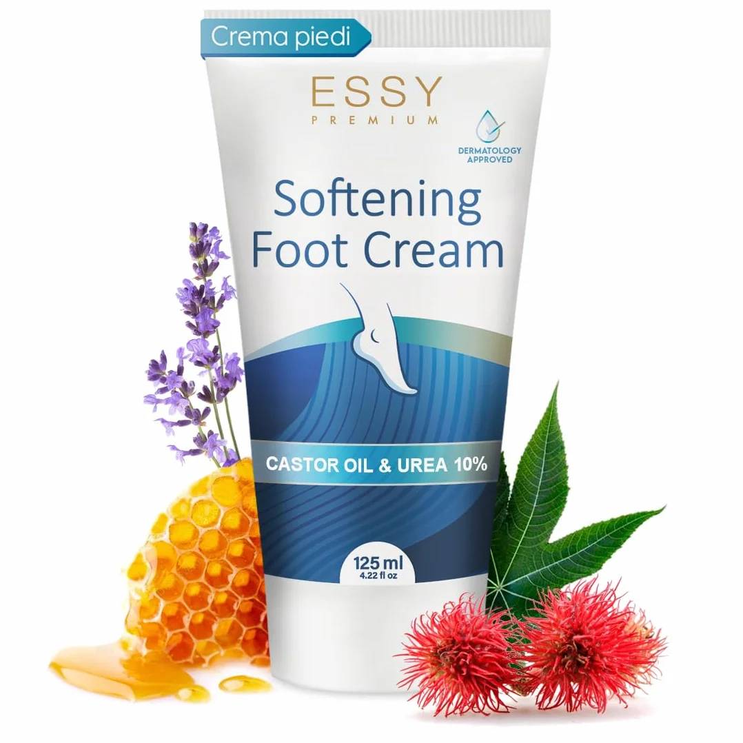 Essy Crema Piede, Crema Piedi Secchi Screpolati con Urea 10%, Idratante con Olio di Ricino per Piedi Ruvidi, Riparatore Talloni Screpolati per Nutrire e Ripristinare la Morbidezza, 125 ml