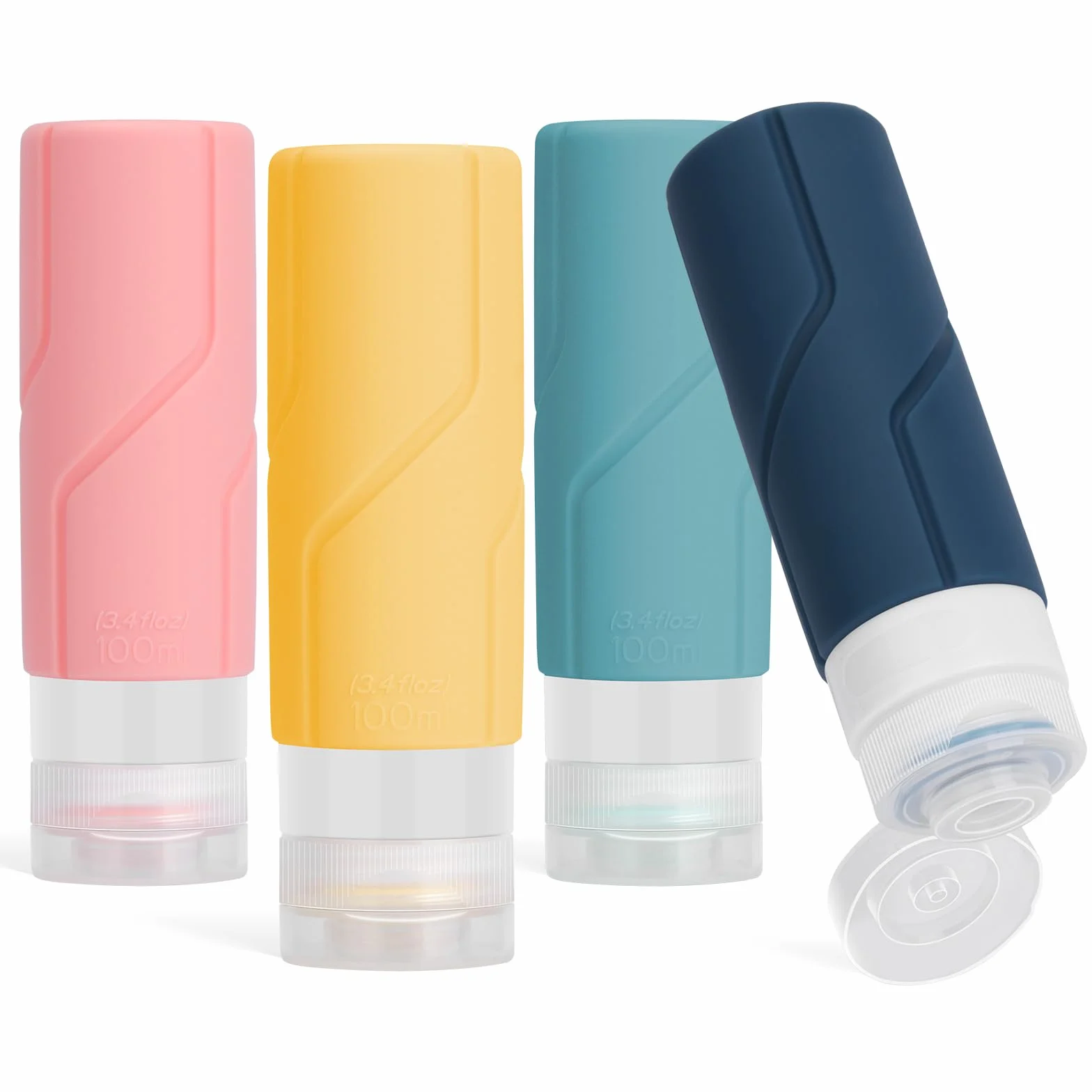 Alyvisun 4 Pezzi Flaconi da Viaggio in Silicone Ricaricabili 100ml per Shampoo, Lozione, Cosmetici