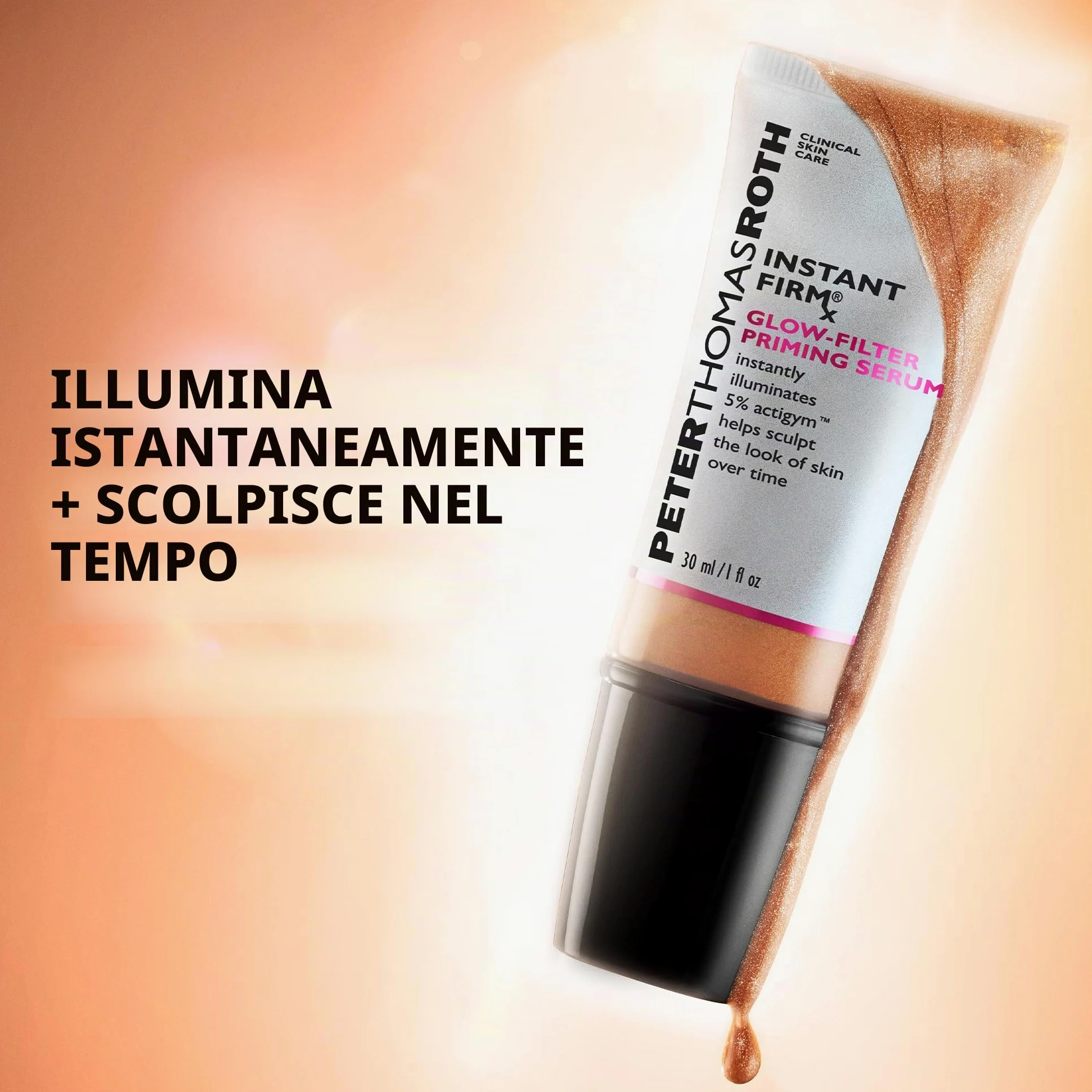 Peter Thomas Roth Instant FIRMx Glow-Filter Priming Serum - Siero primer illuminante con effetto lifting visibile, con tecnologia Actigym e polvere di diamante, 30 ml
